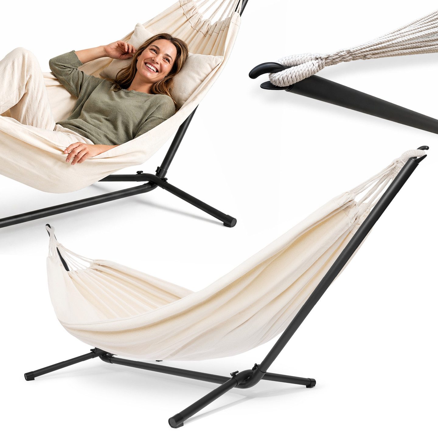 HyperMotion Hängematte HyperMotion Hängematte mit Metallgestell Boho Set Beige