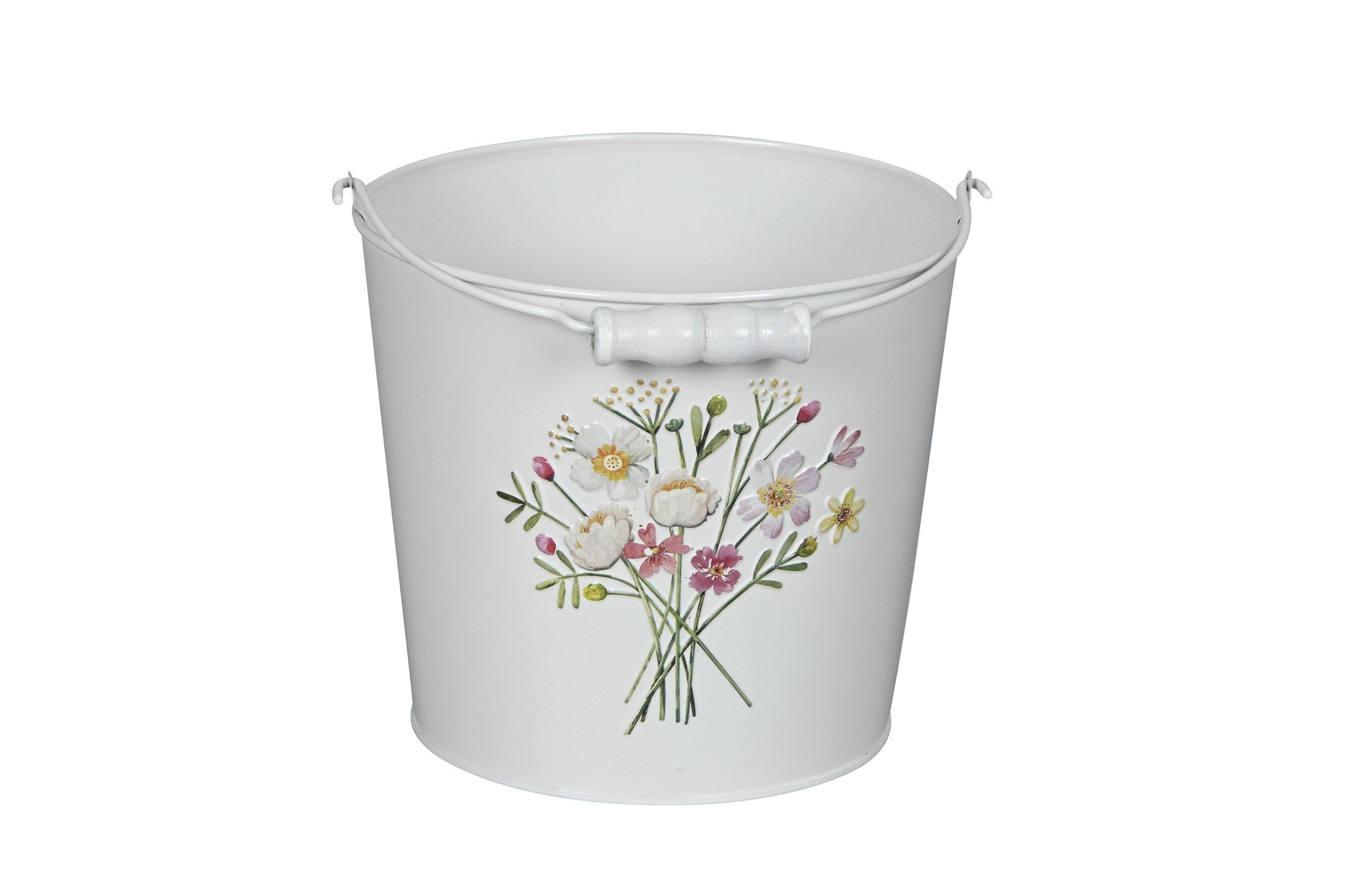 finehomegarden Blumentopf Metall-Eimer mit Henkel Ø15/17/19cm H13/15/17cm "Blumen bunt" (1 St), Übertopf Pflanzen & Wohnaccessoires Blumentopf 3Größen wählbar