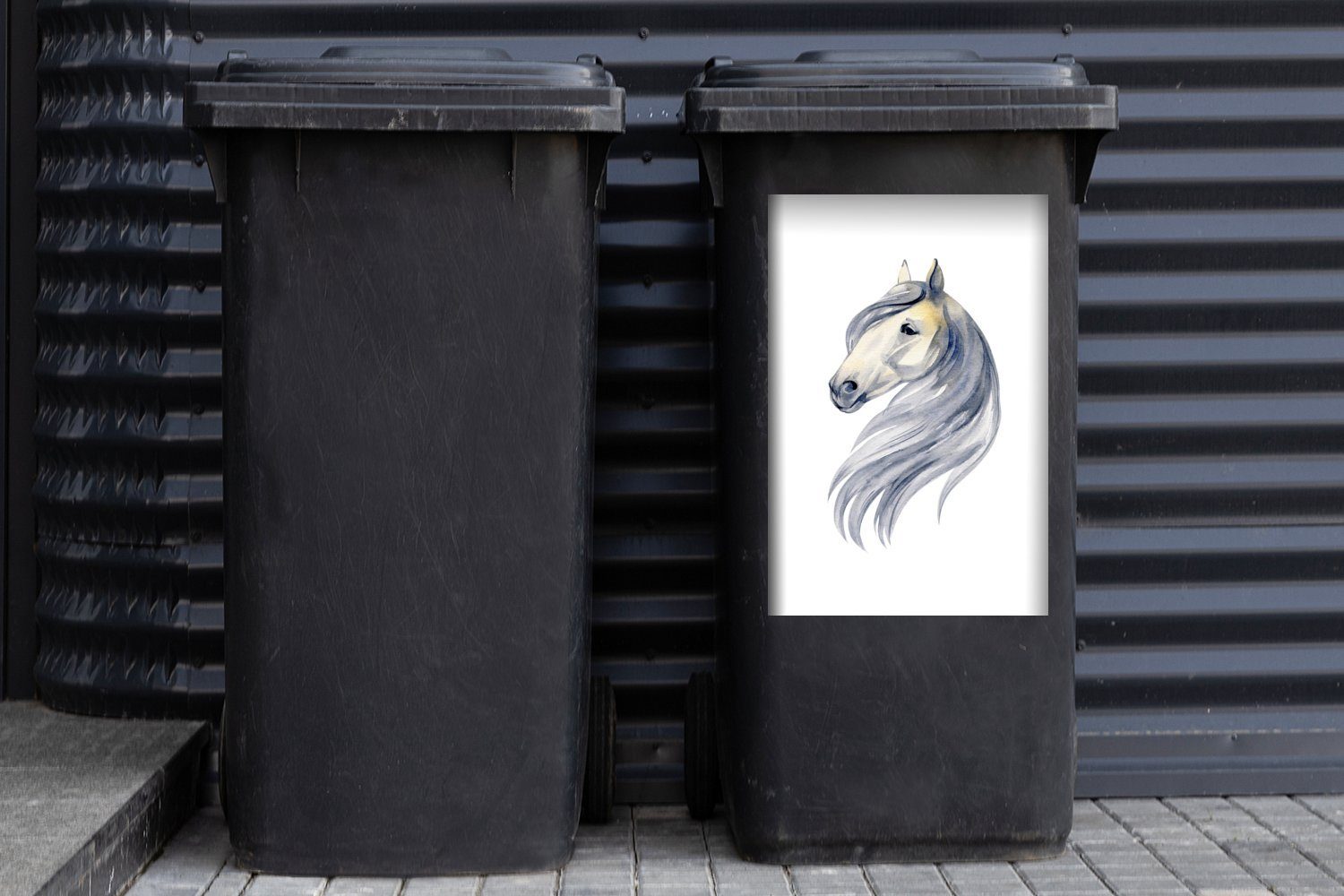 MuchoWow Wandsticker Pferd - Aquarell Container, - Abfalbehälter Kinder - Mülleimer-aufkleber, Gelb (1 Mädchen - Sticker, - Mülltonne, St), Mädchen