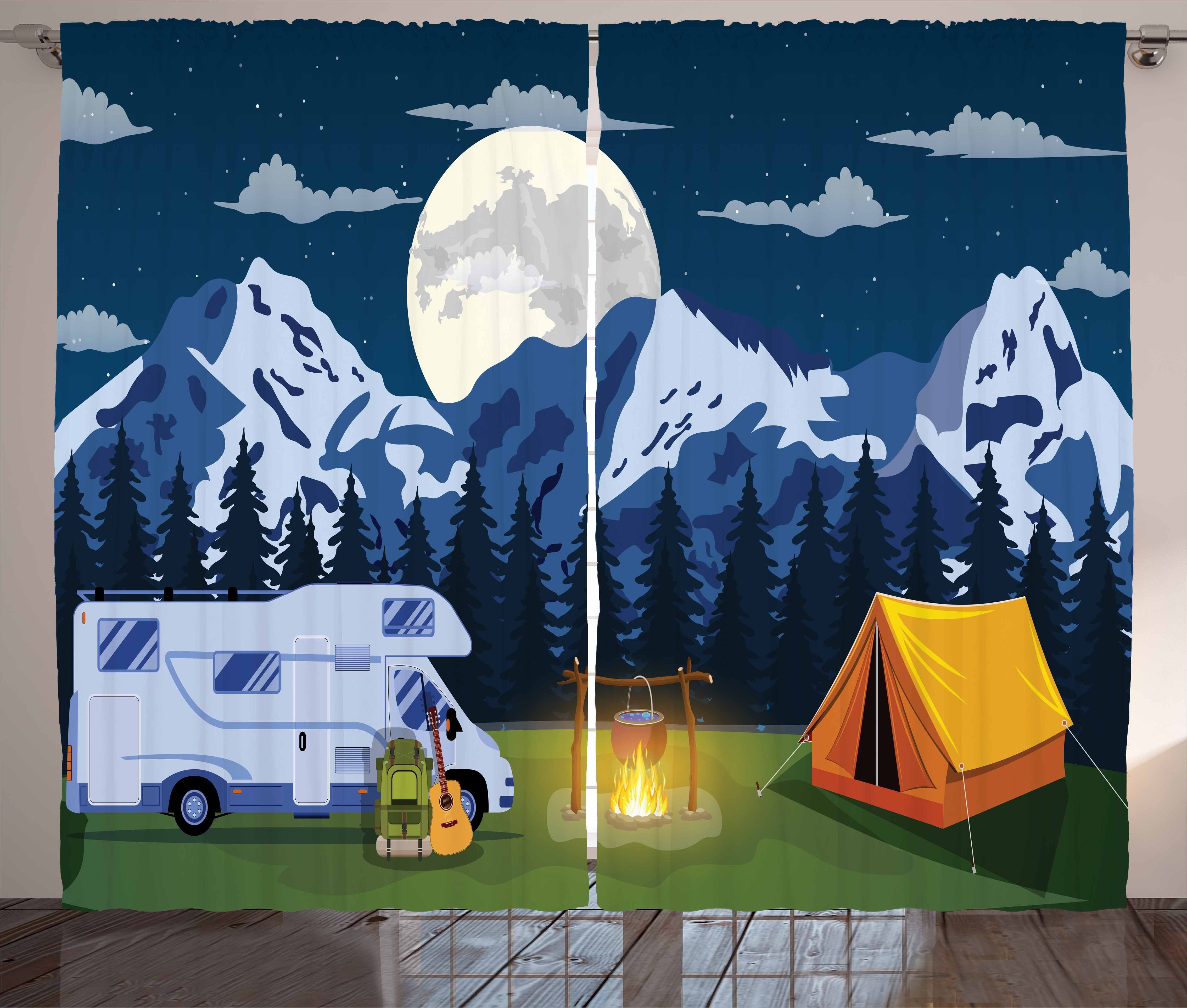 Gardine Schlafzimmer Kräuselband Vorhang mit Schlaufen und Haken, Abakuhaus, RV Camping im Wald in der Nacht