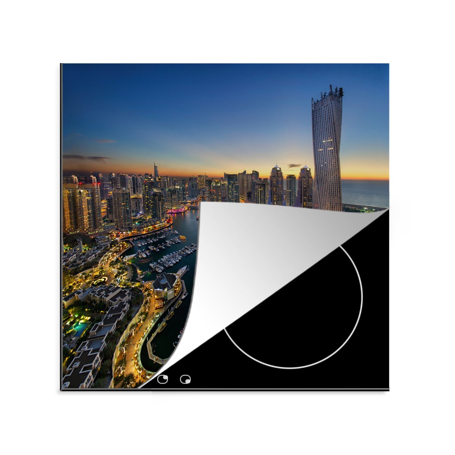 MuchoWow Herdblende-/Abdeckplatte Foto von Dubai für Marina tlg), küche Vinyl, bei 78x78 cm, (1 Nacht, Arbeitsplatte Ceranfeldabdeckung