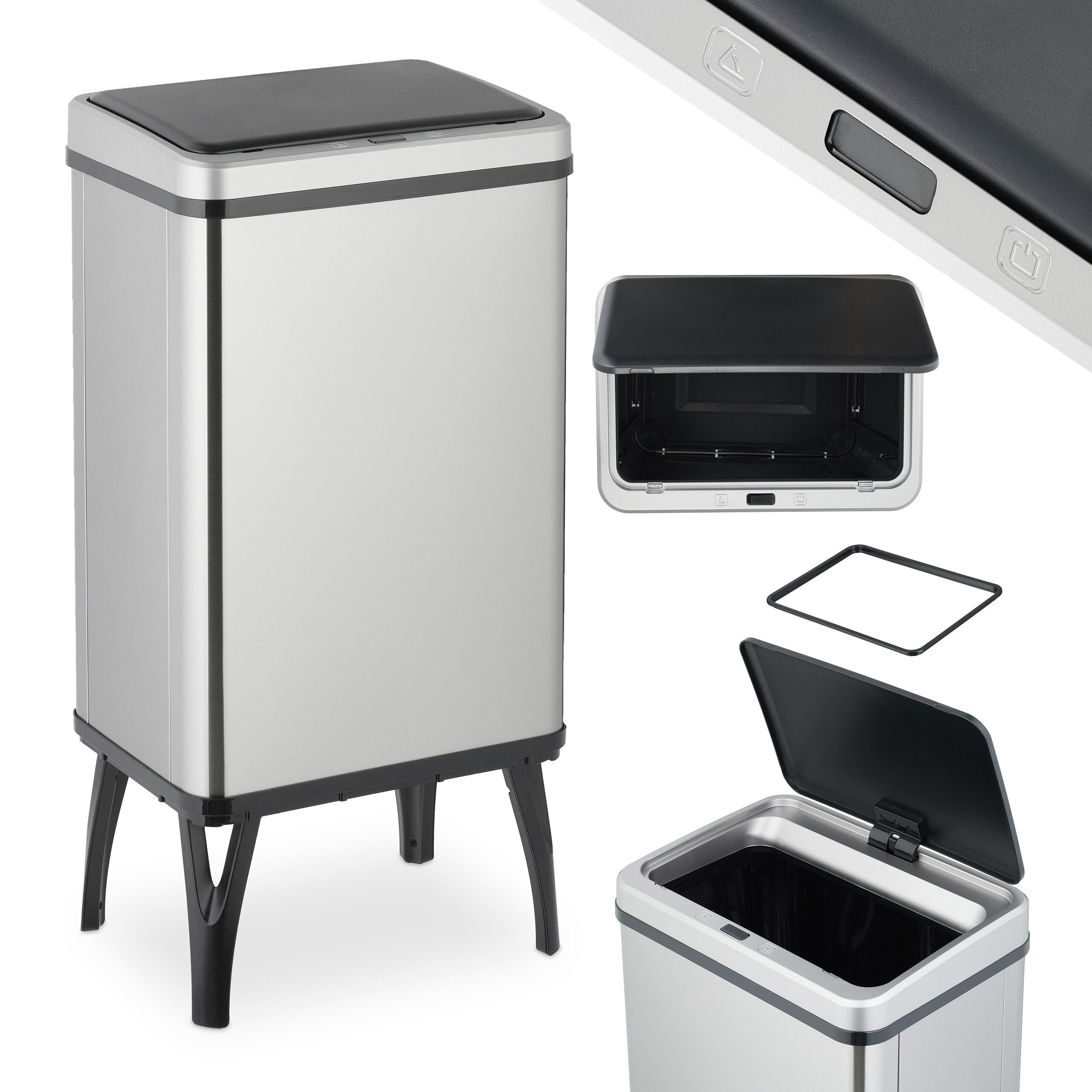 relaxdays Mülleimer Edelstahl Mülleimer mit Sensor, 40 L