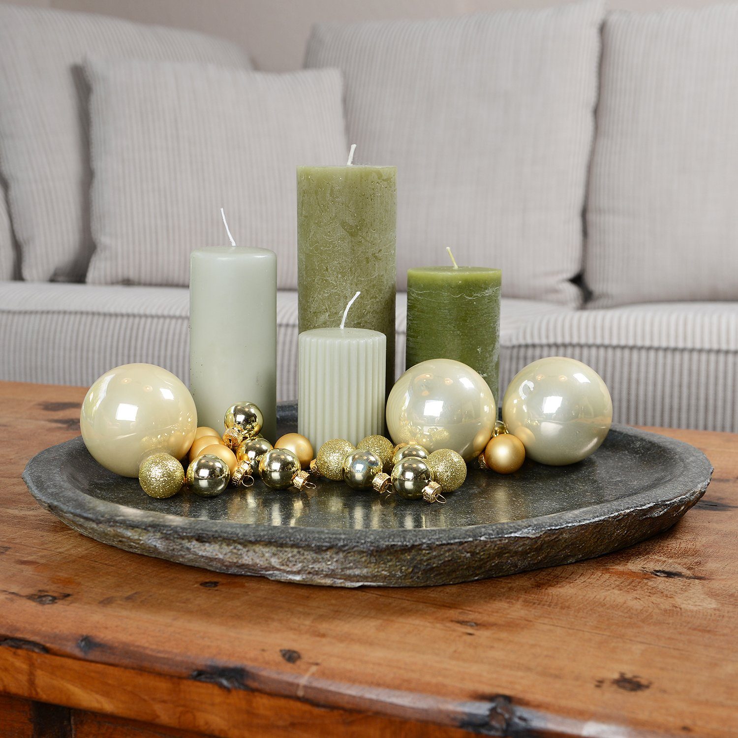 wohnfreuden Dekotablett Stein Tablett grau flach 40 cm, 1038