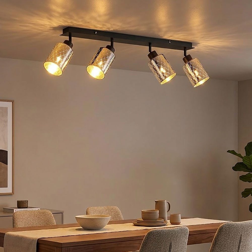 GLOBO LIGHTING LED Deckenleuchte, Leuchtmittel inklusive, Warmweiß, LED Deckenstrahler Metall Glas Schwarz 4-flammig schwenkbar L 86 cm