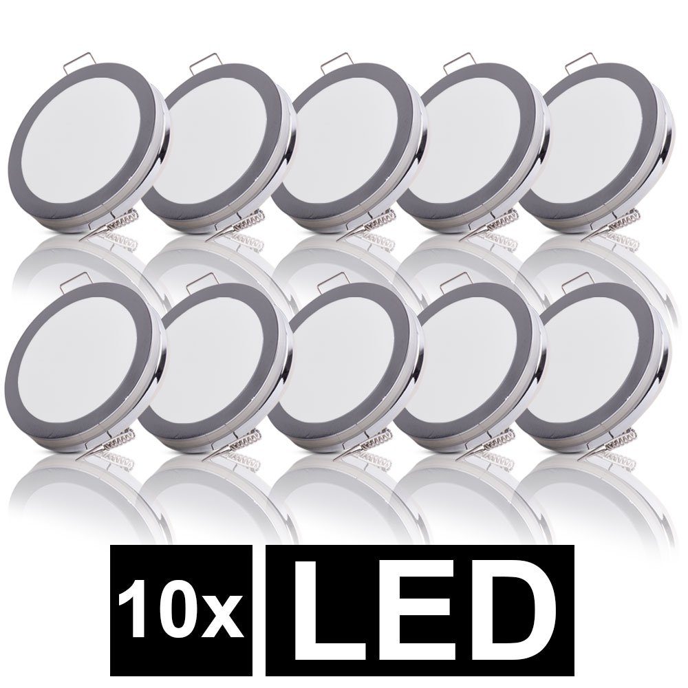 etc-shop LED Einbaustrahler, verbaut, Chrom fest Flur Einbau Set LED Küchen 10er Warmweiß, LED-Leuchtmittel Leuchte rund Strahler