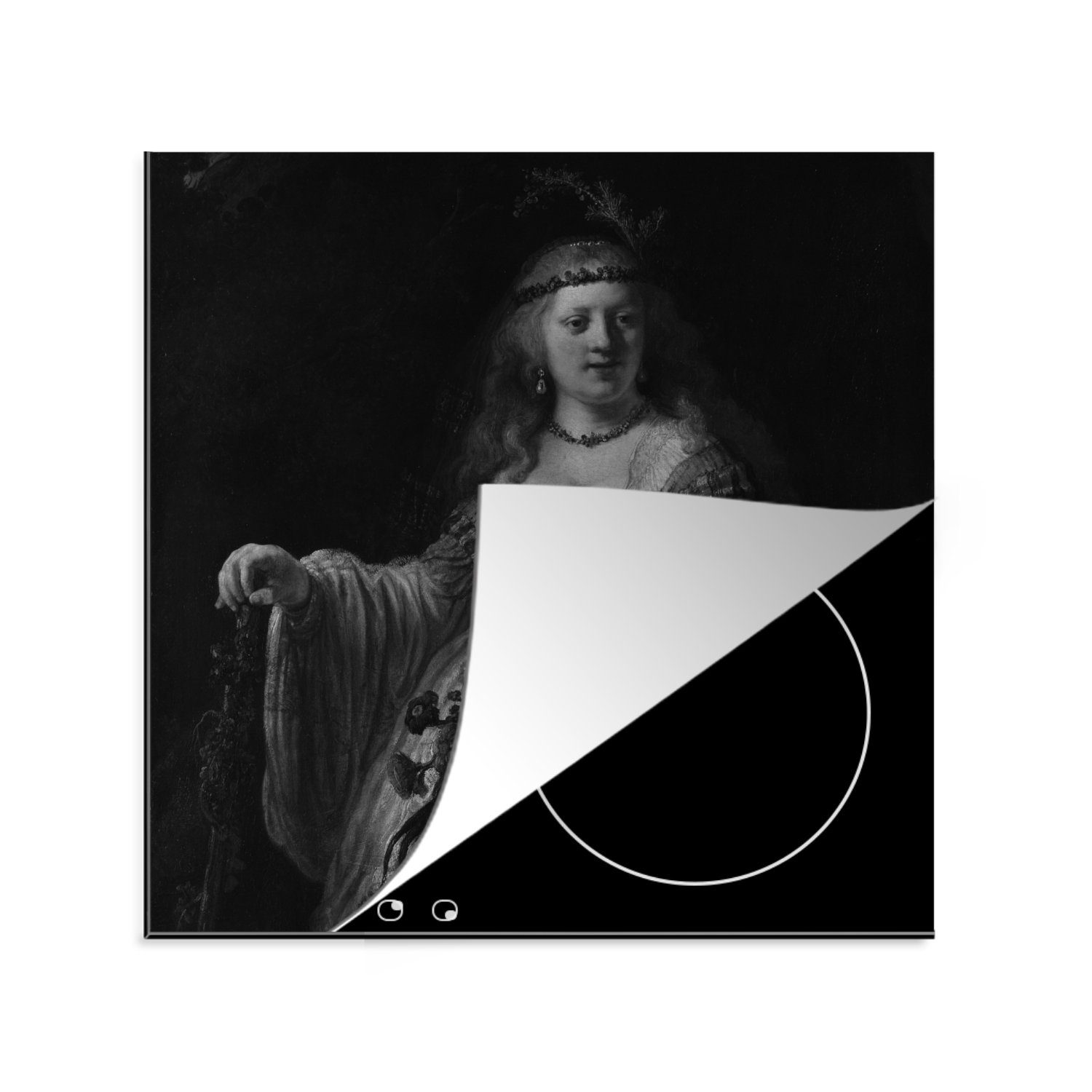 78x78 Ceranfeldabdeckung, Rembrandt von tlg), Saskia Arbeitsplatte von Gemälde Vinyl, (1 Uylenburgh küche MuchoWow für Herdblende-/Abdeckplatte Rijn, - cm, van