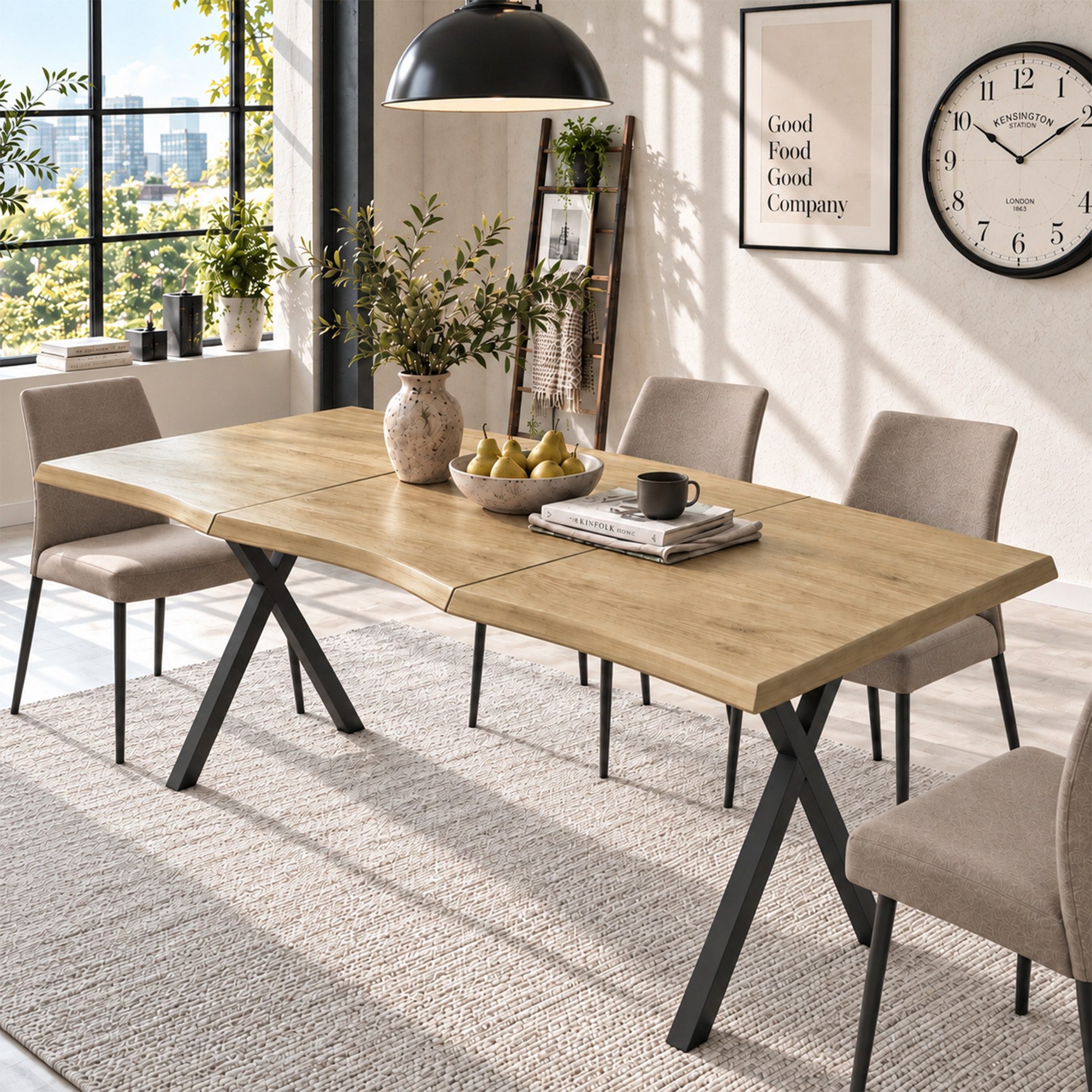 Flieks Esstisch Wellenförmiges Tischplattendesign, verdickte Tischplatte 2,8cm (160x78x77 cm, 1-St., 1 Tisch), rechteckig Schreibtisch Multifunktionstisch Natur – Bild 3 von 5