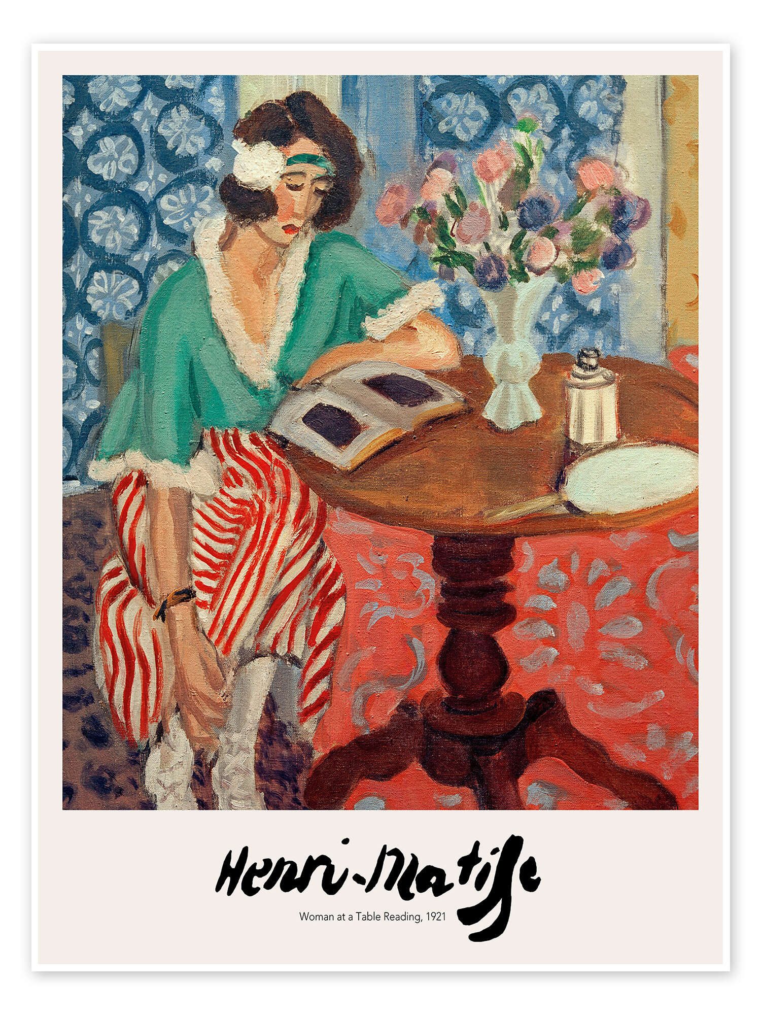 Posterlounge Wandbild Woman at a Table Reading, 1921, Henri Matisse, erhältlich als Poster, Leinwandbild, Wandsticker oder Acrylglasbild