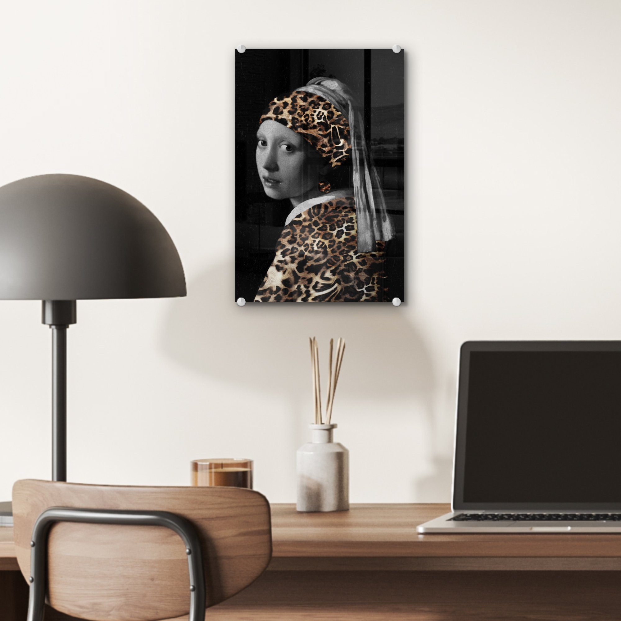 Glas St), mit Das auf Perlenohrring - Foto MuchoWow - dem - Glas - Bilder - Glasbilder Mädchen Vermeer auf Pantherdruck, Acrylglasbild Wanddekoration Wandbild Johannes (1