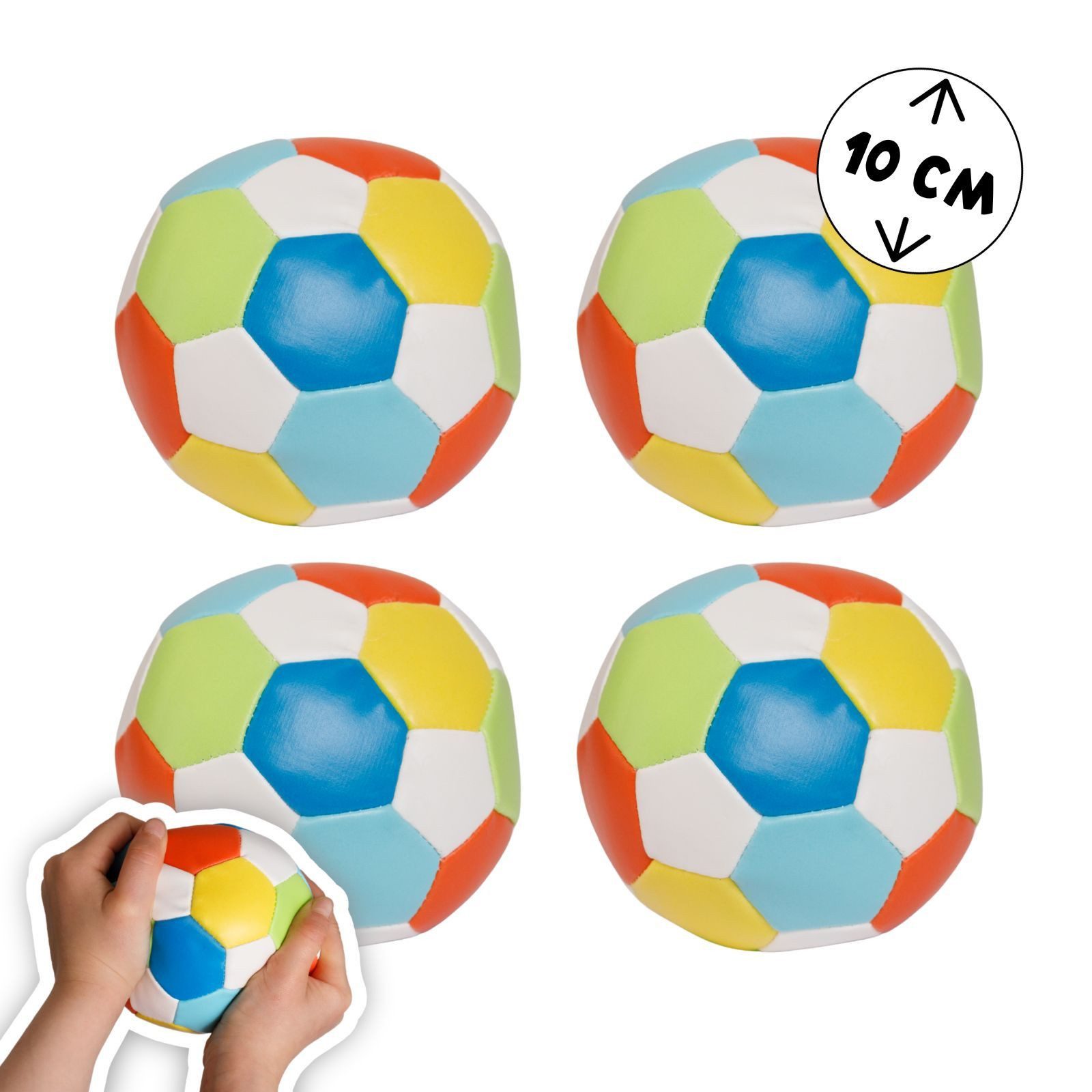 alldoro Softball Ø 10 cm, 4er Set bunt im Fußball-Design, ab 0 Jahren, Kinderbälle, extra weich und leicht, Ballspiele für drinnen & draußen