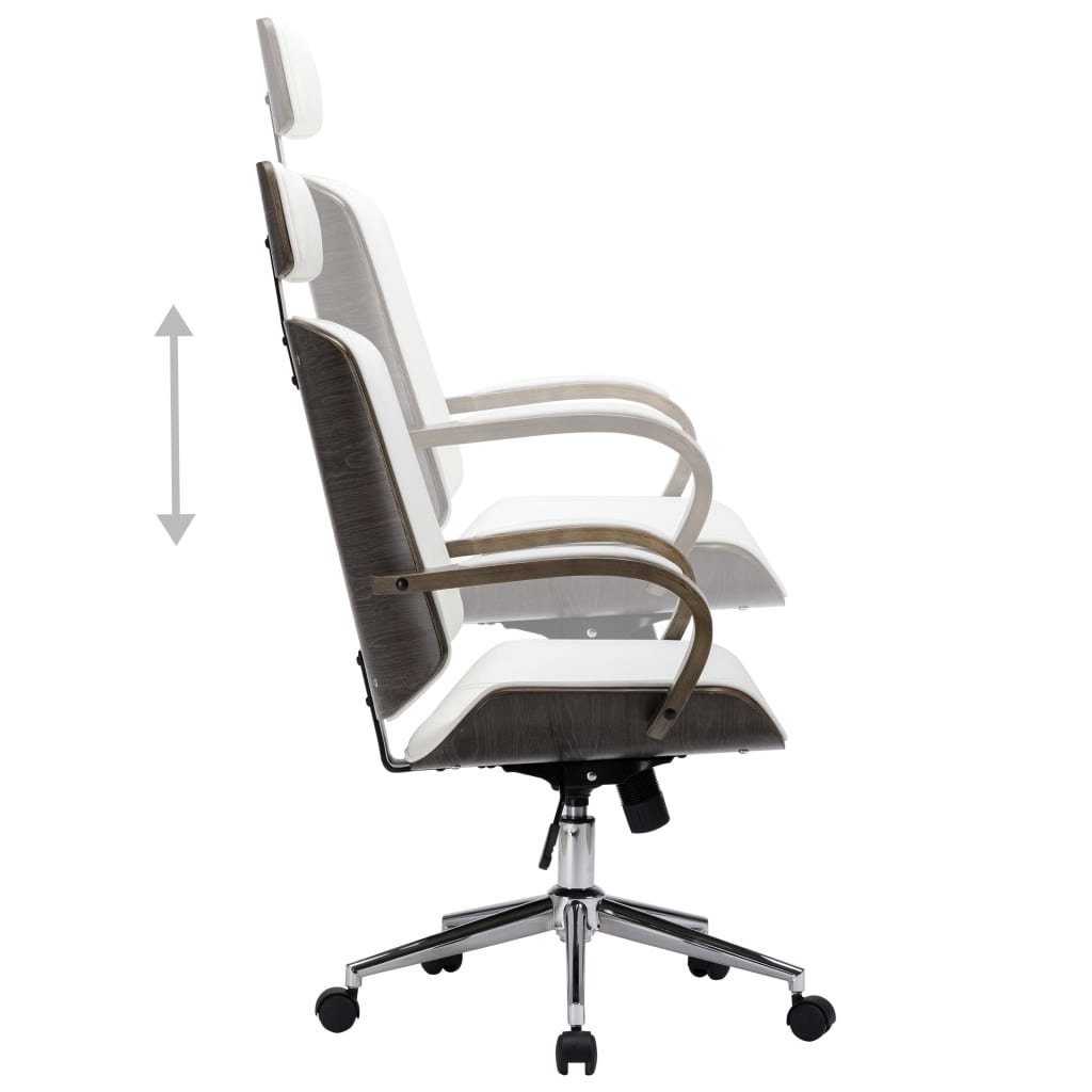 Weiß Bugholz Kunstleder Drehbarer | Kopfstütze und grau mit Weiß vidaXL Bürostuhl und St) grau Weiß (1 Bürostuhl und