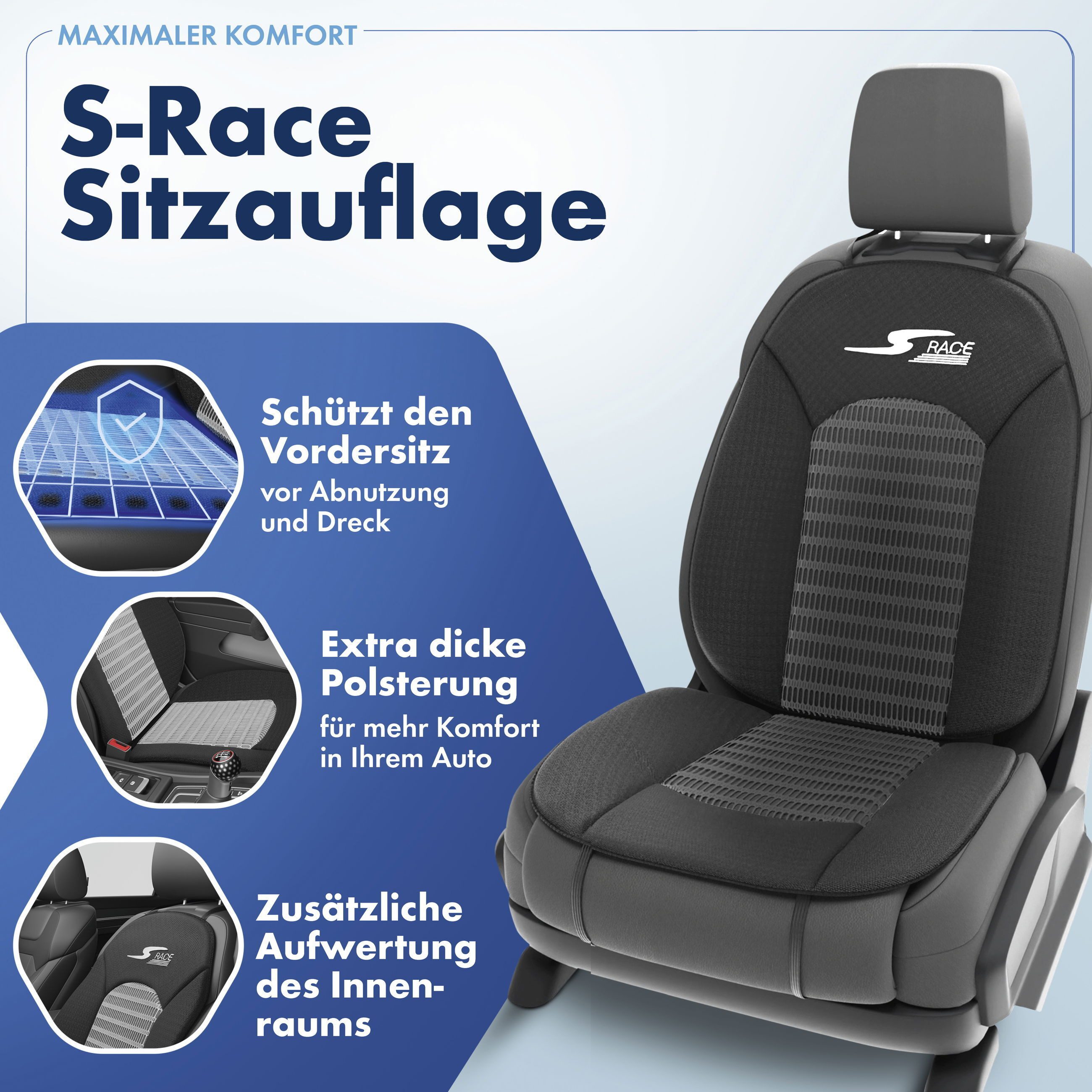 CarComfort Autositzauflage Sitzaufleger S-Race, 1 Stück, 1-tlg. – Bild 2 von 5
