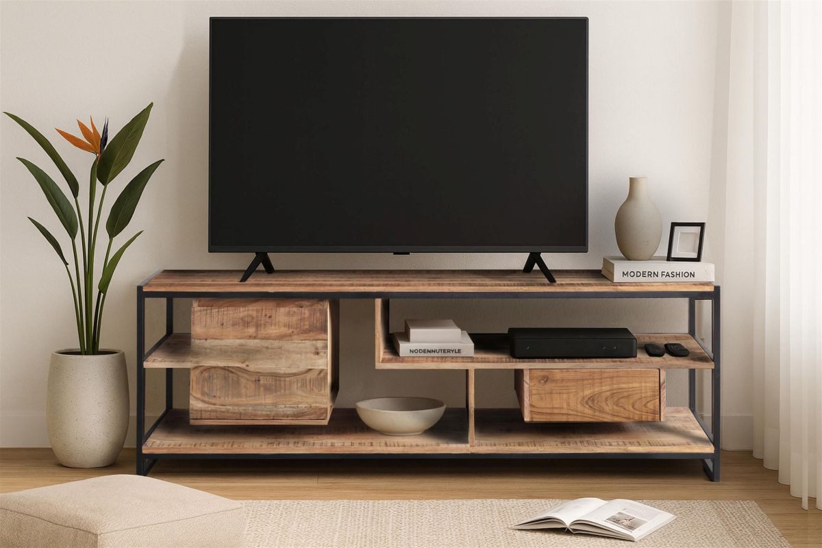 WOLF MÖBEL Sideboard (135 x 40 x 60), SHELF Lowboard mit 1 Tür / 1 Schublade / 5 Ablagen