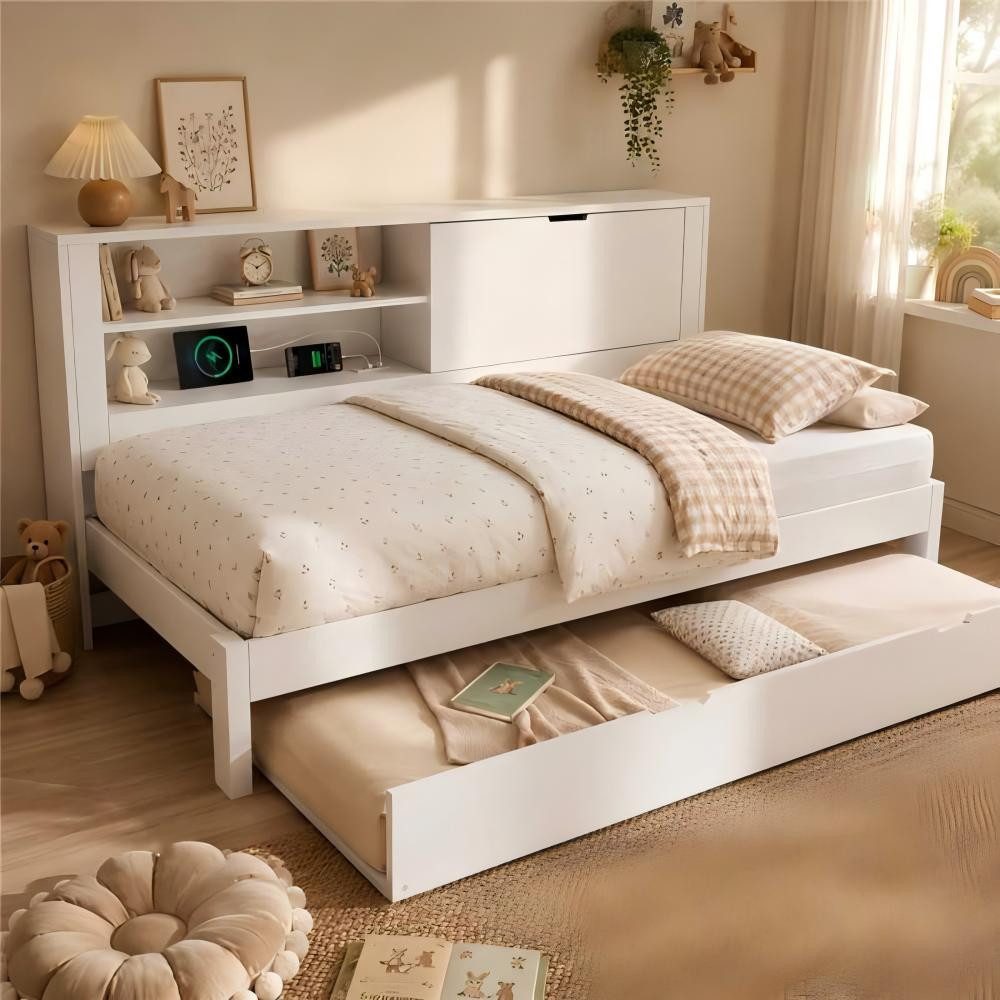 BlingBin Ausziehbett Schlafsofa Einzelbett (Sofabett 90x200 cm mit Ausziehbett 90x190 cm und Stauraum, 1 tlg), ideal für Gästezimmer & Wohnzimmer, Ohne Matratze