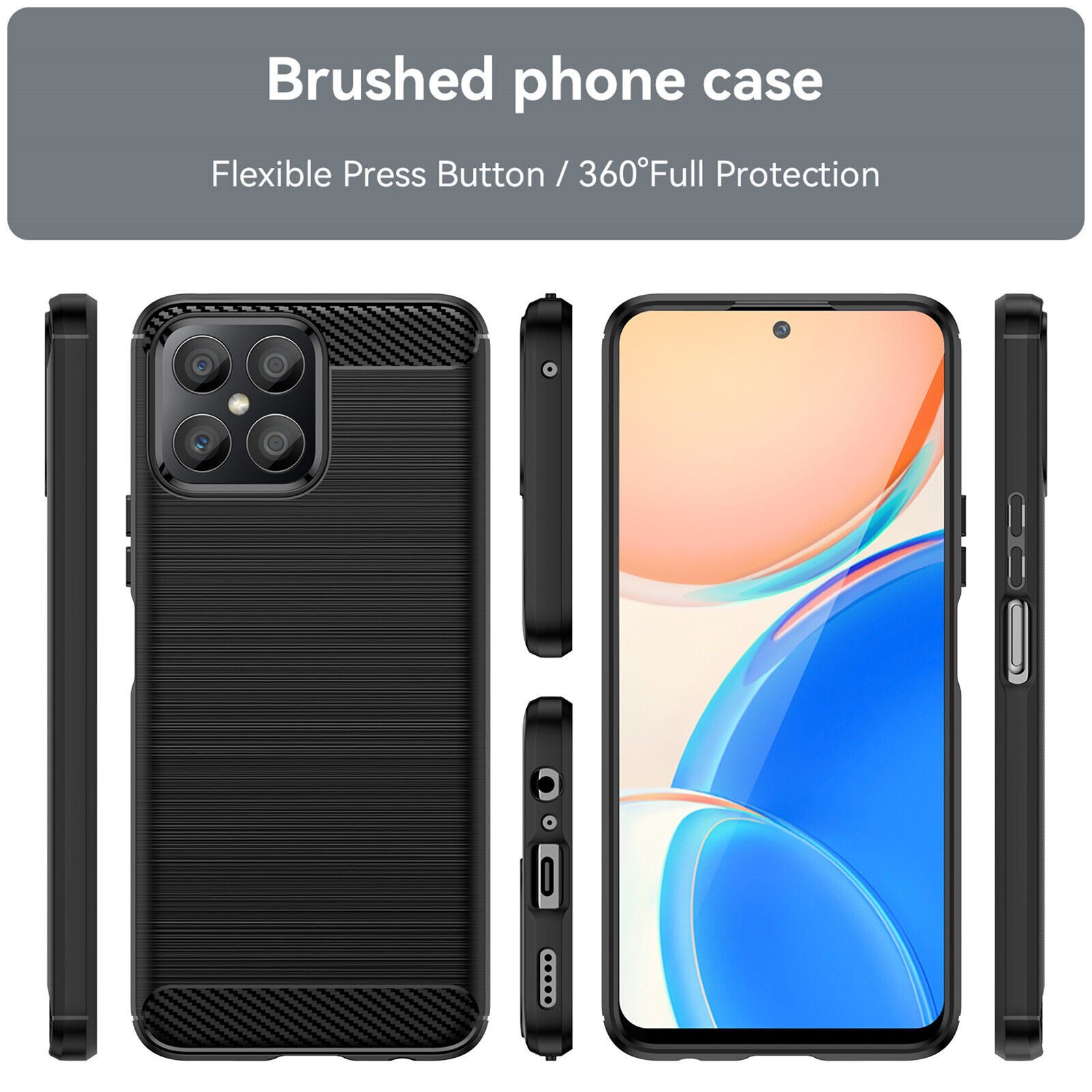 betterfon Handyhülle Carbon Hülle für Honor X8 Backcover TPU Silikon Bumper Schwarz, Carbon-Look – stoßfestes Case mit Air-Cushion & Metall-Optik