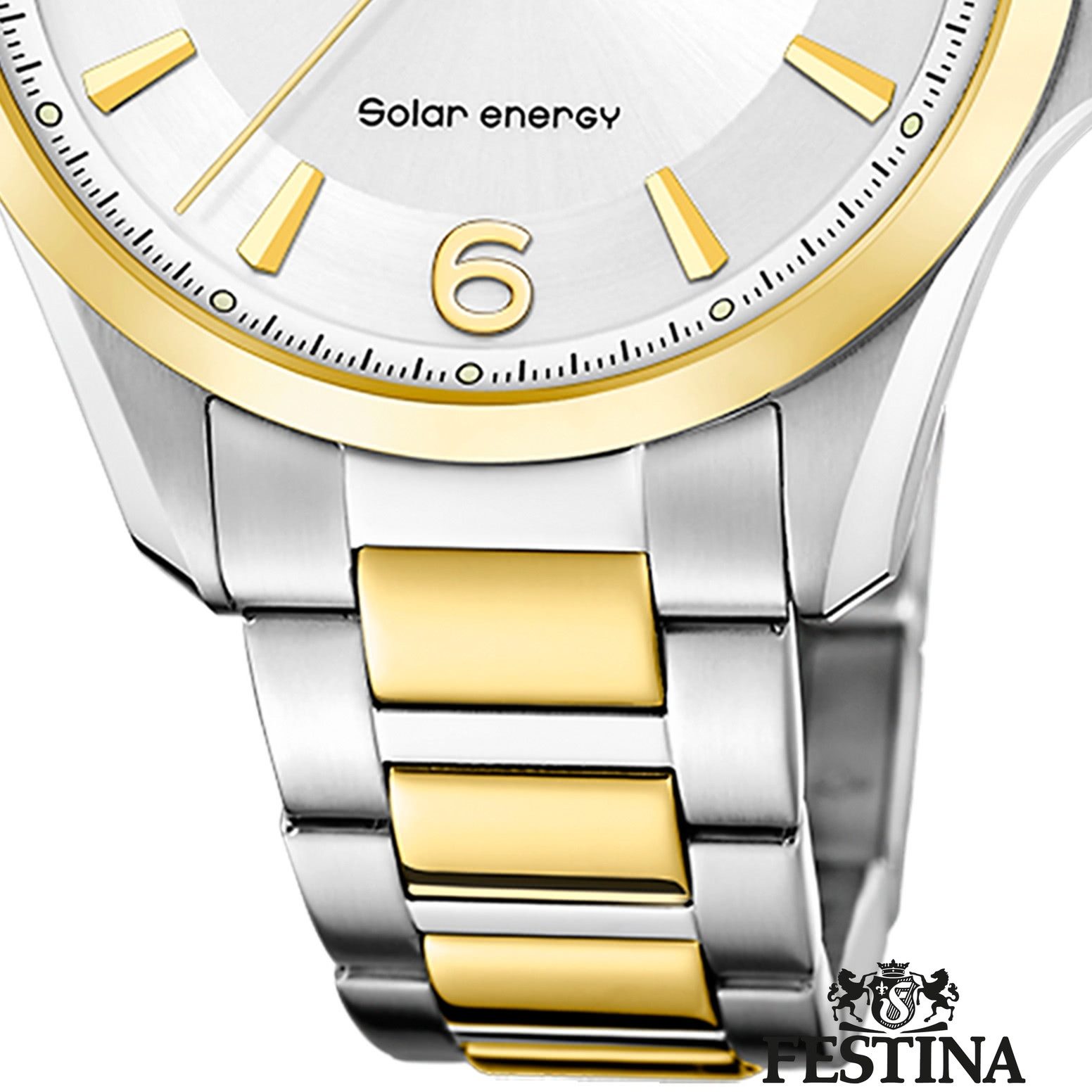 Festina Solaruhr Festina Herrenuhr Edelstahl silber gold, (Solaruhr), Herren Solaruhr rund, Edelstahlarmband silber, gold, Luxus