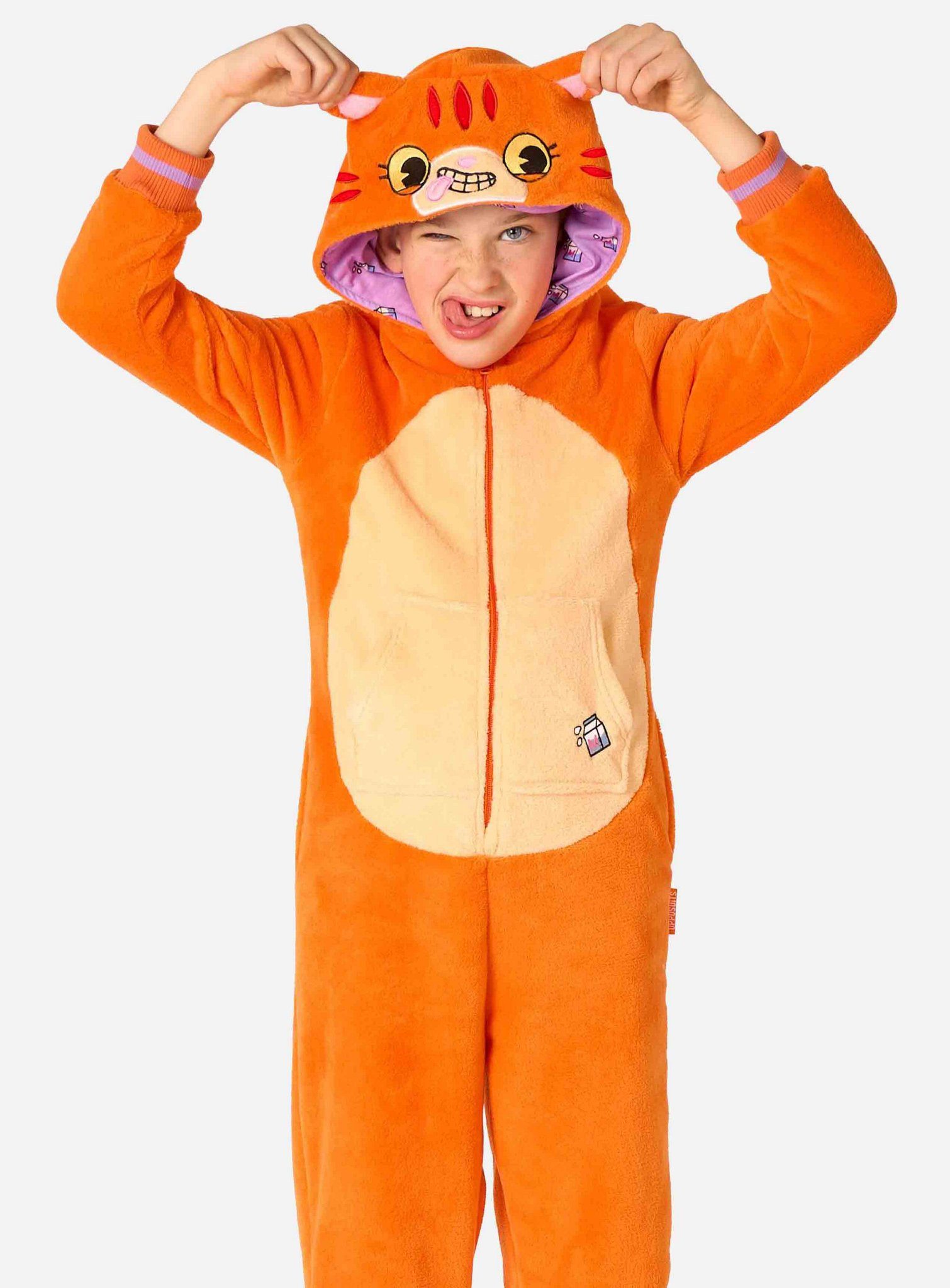 Opposuits Kostüm Rote Katze Onesie für Kinder, Der Overall beweist: jedes Tier eignet sich zum Kuscheln!