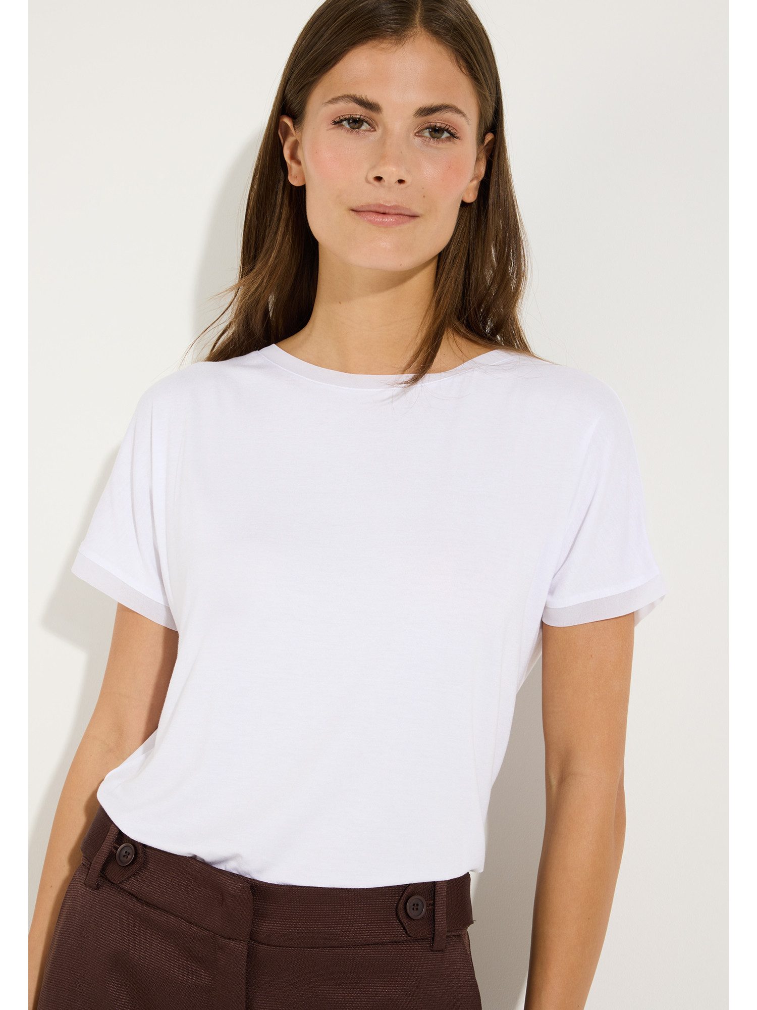 Kurzarmshirt softes T-Shirt mit Chiffonkante