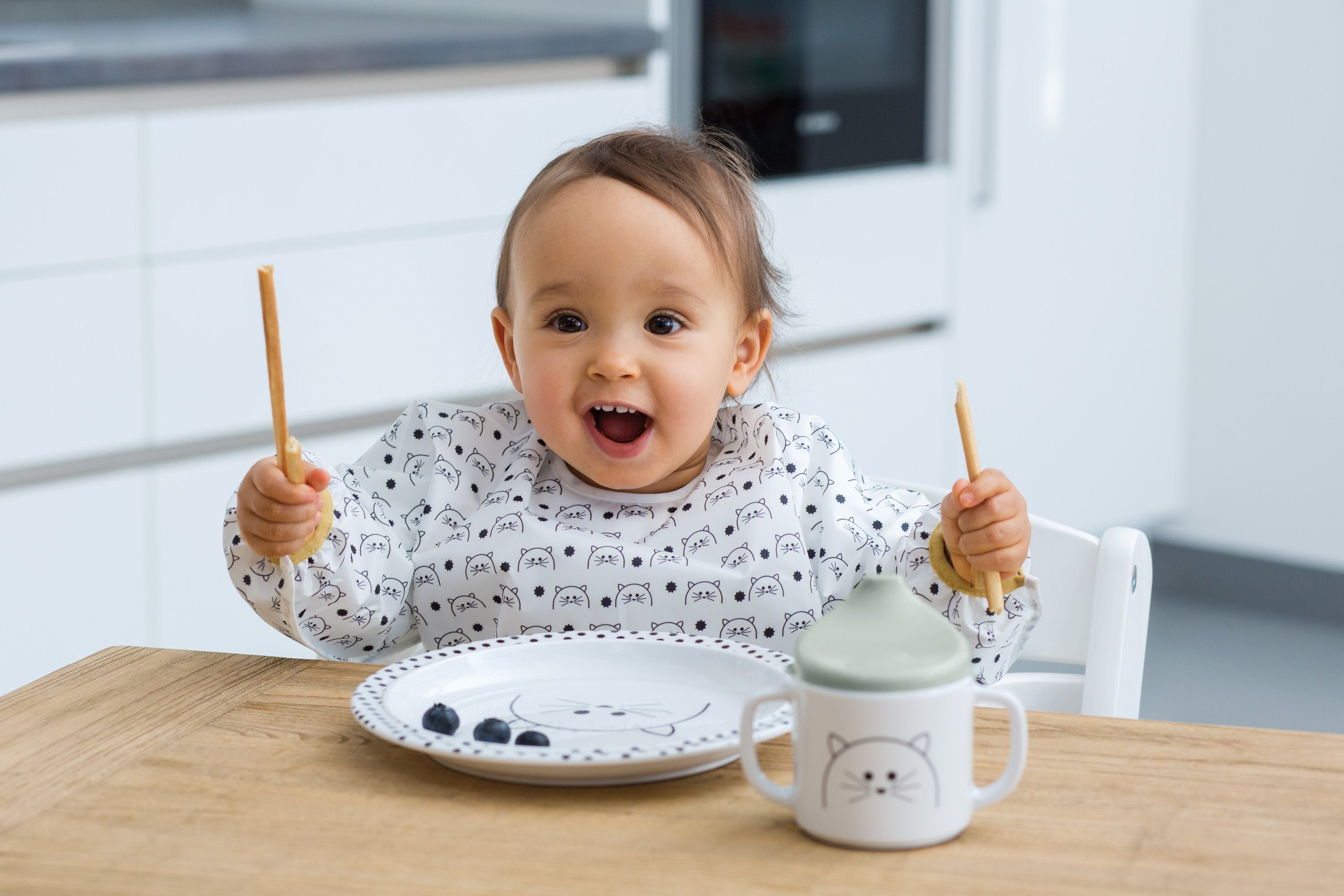 LÄSSIG Lätzchen Little langärmelig, integriertem (1-St), PETA-approved Chums, Cat, Auffangschutz; mit vegan