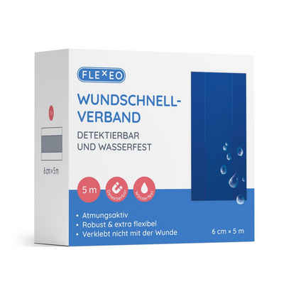 FLEXEO Wundpflaster Wundschnellverband (1 St), Zuschneidbares Pflaster, detektierbar wasserfest blau, 6cmx5m