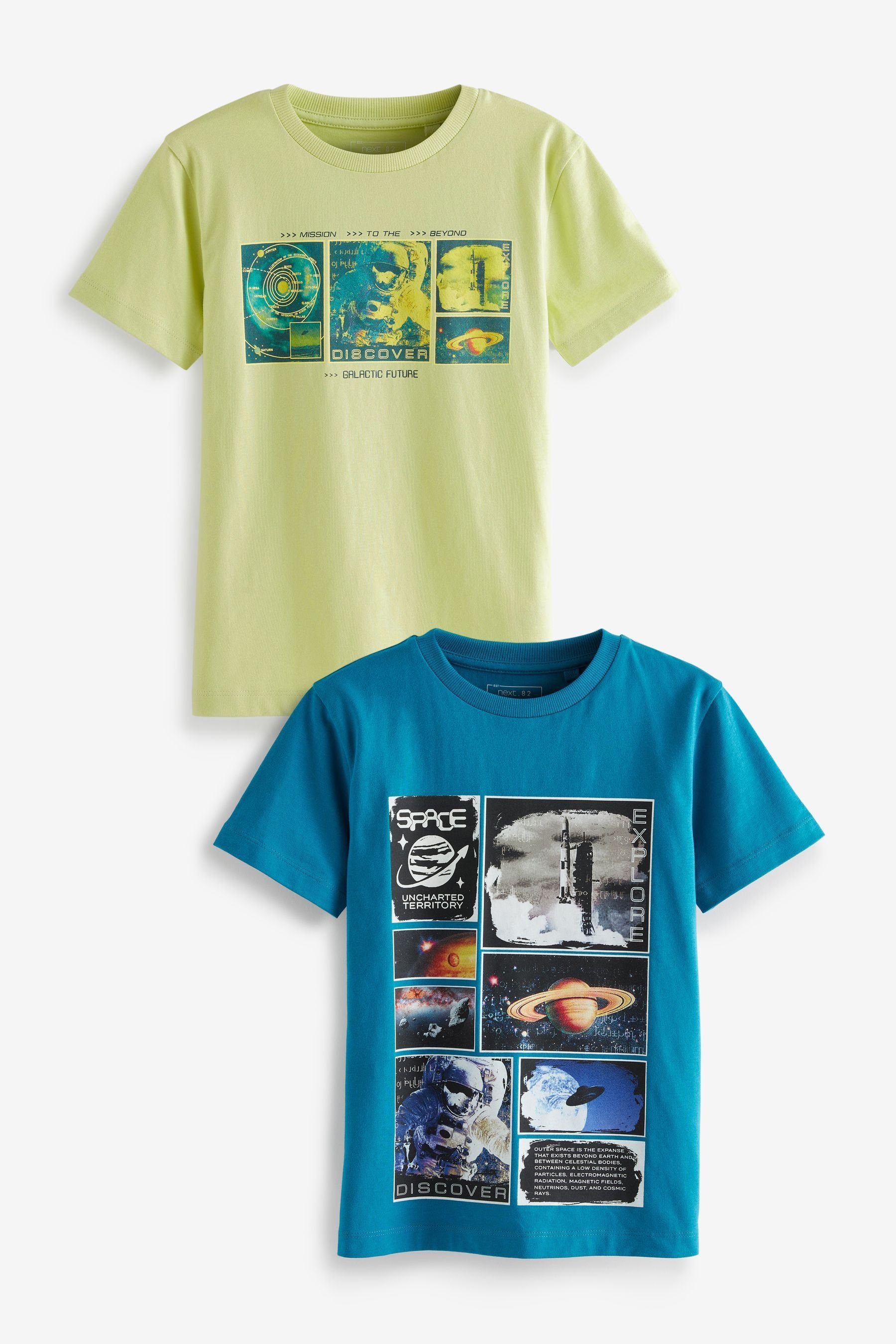 Next T-Shirt T-Shirts mit Grafik im 2er-Pack (2-tlg) Teal Blue/Yellow Space