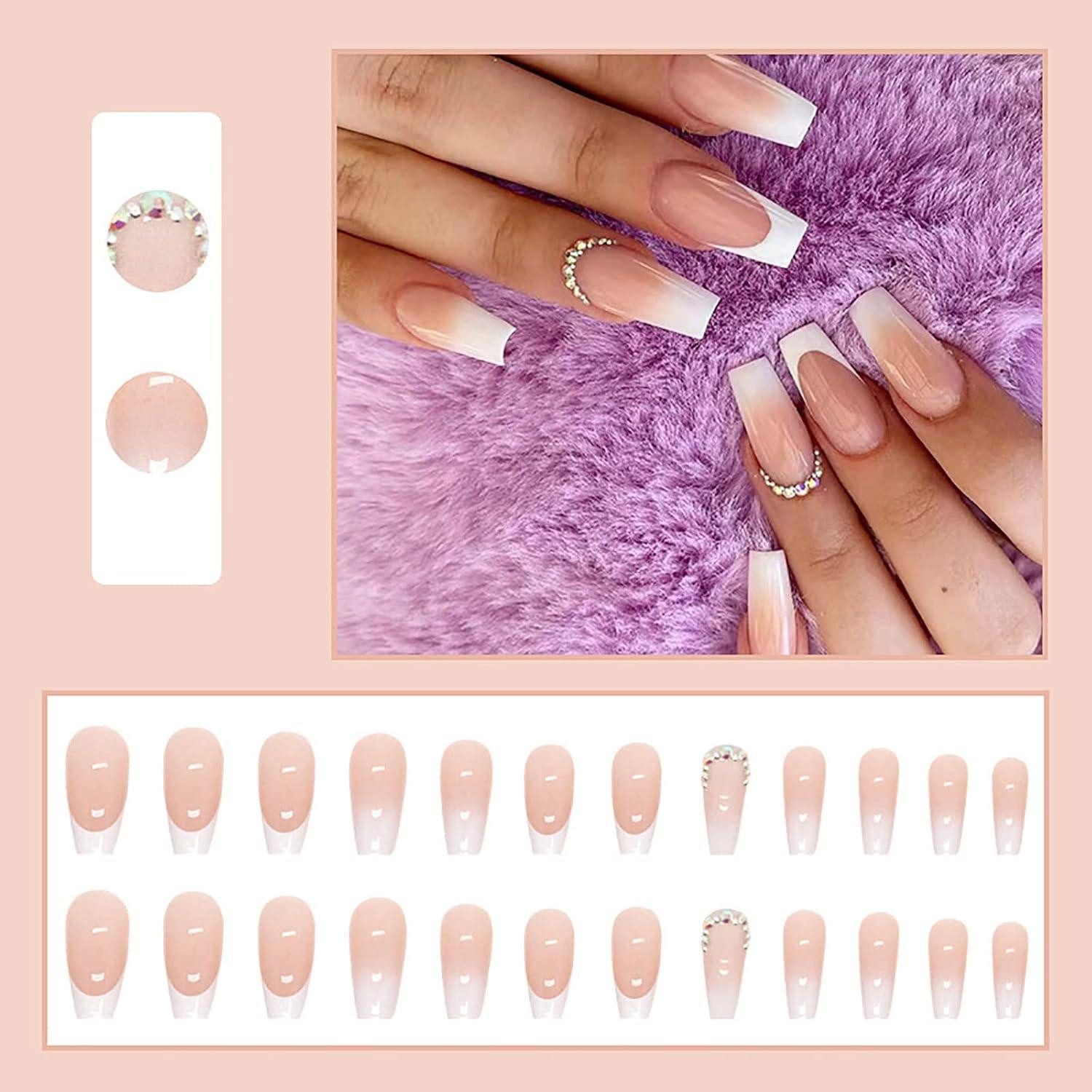 LuxusKollektion Kunstfingernägel Gradient Glänzend Lange Sarg Nägel Strass Acryl 24 Stück