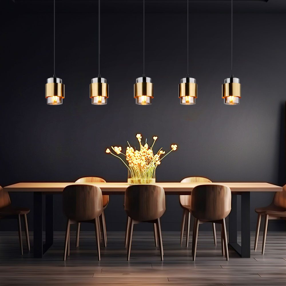 GLOBO LIGHTING Hängeleuchte, Leuchtmittel nicht inklusive, Pendelleuchte Esszimmerlampe Metall Glas rauchfarben 5 Flammig H 150cm