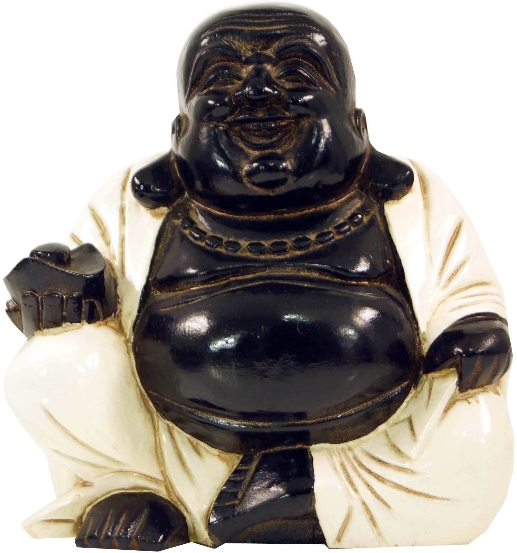 Buddha, Holzbuddha Lucky weiß Buddhafigur - Geschnitzter Guru-Shop