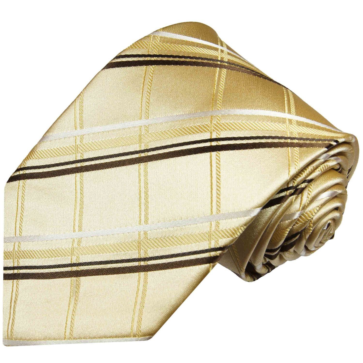 und 2-St., (Set, Krawatte gestreift gold Paul Breit modern Seide 100% Herren Einstecktuch) Krawatte mit 970 Seidenkrawatte Tuch braun Malone (8cm),