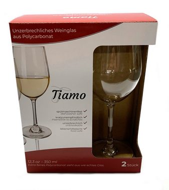 Moritz Gläser-Set Tiamo Weisswein Glas 2 Stück (12,3 oz) 350 ml, Camping Wein Gläser aus Kunststoff bruchfest kratzfest