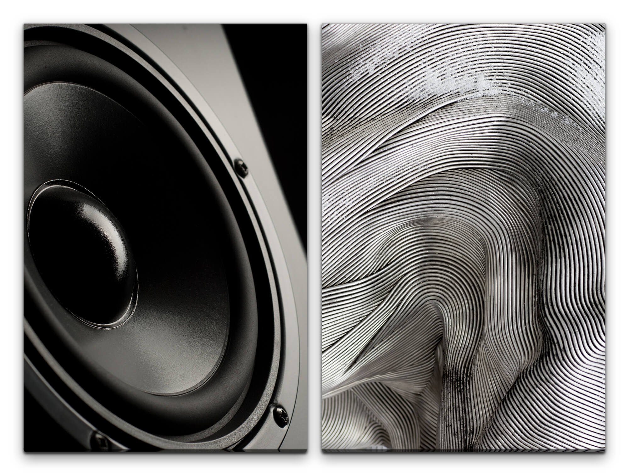 Sinus Art Leinwandbild 2 Bilder je 60x90cm Lautsprecher Schallwellen  Musikbox Bass Highend Akustik Audiophile