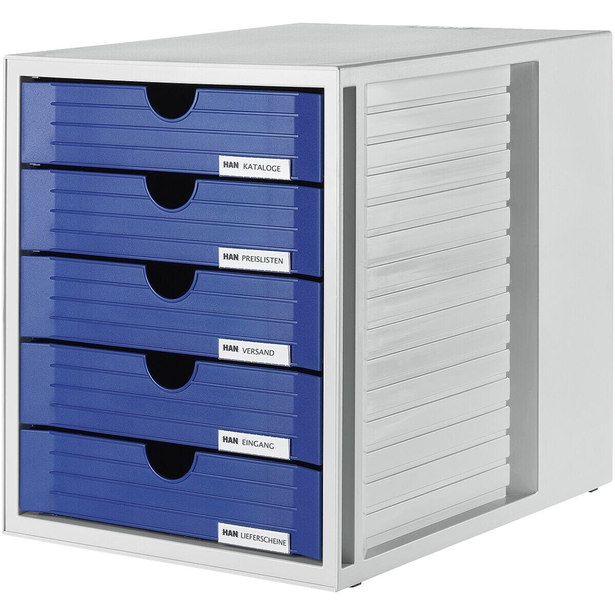 5 HAN Schubladen, integrierbar mit grau/blau 1450, Schubladenbox stapelbar/ geschlossen,