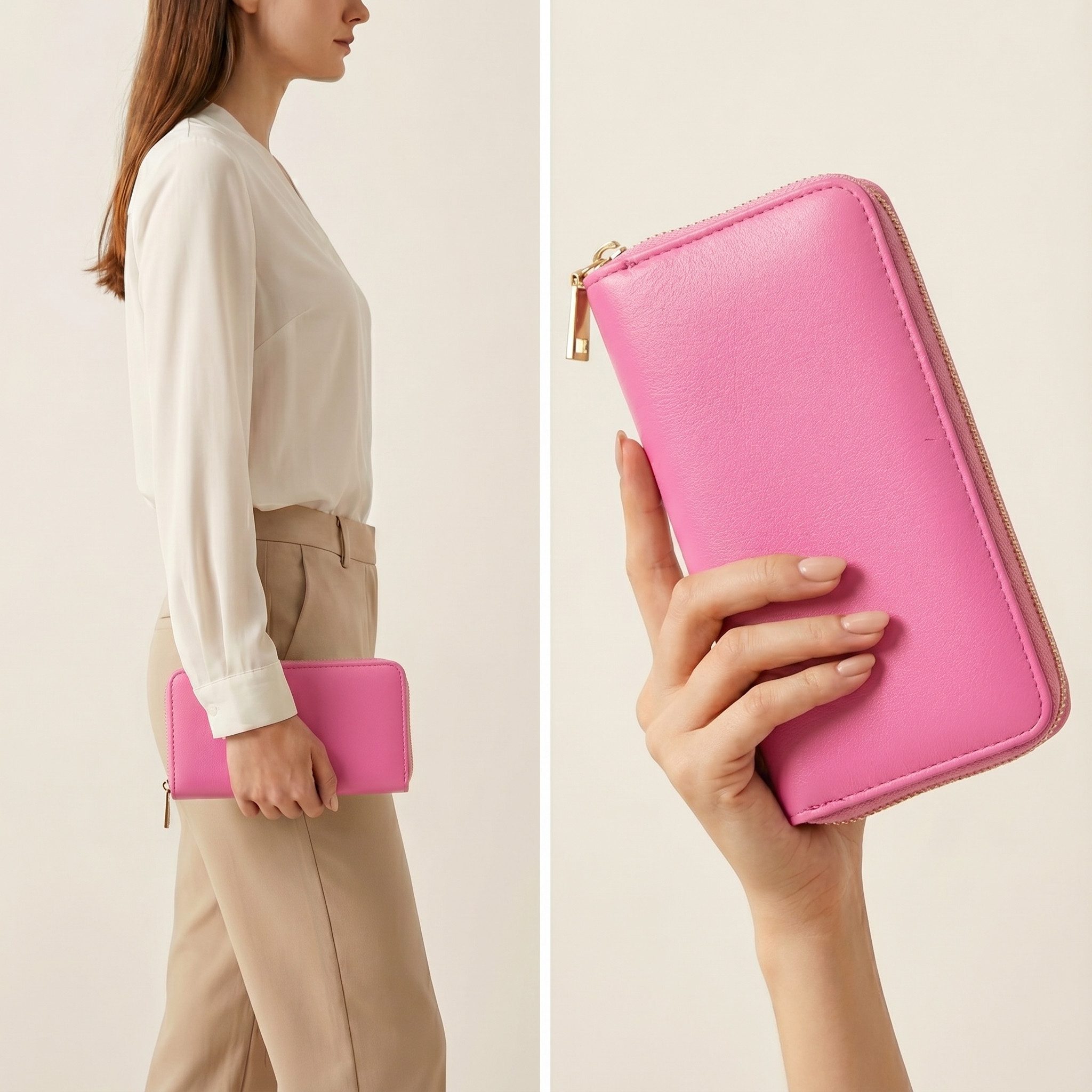 MillyMilk Geldbörse PURA Clutch Damen Groß Leder Optik Portemonnaie - Geldbeutel, Geldbeutel in Premium Leder-Optik mit Handyfach & 16 Karten