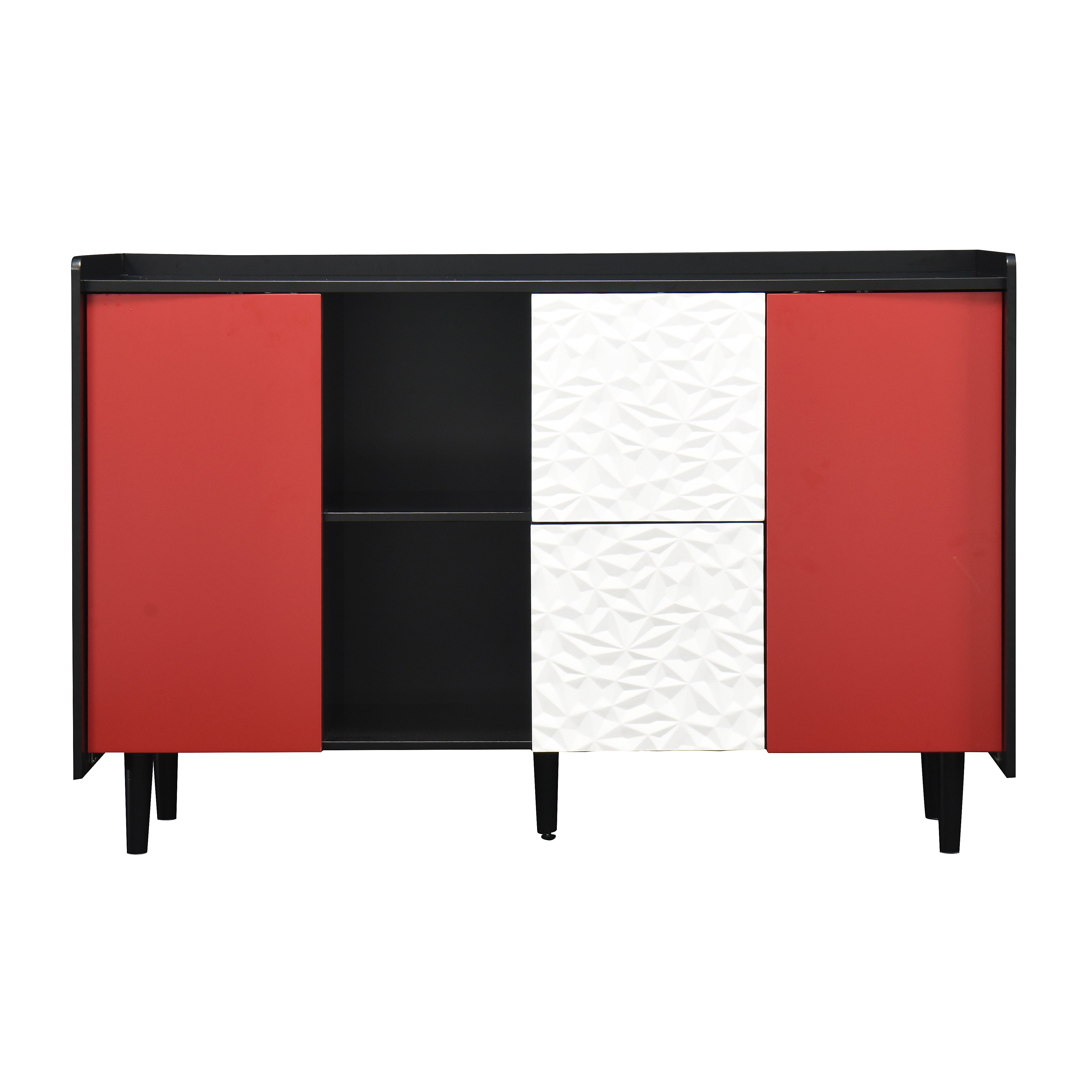 EXTSUD Sideboard Sideboard 120 cm – Schwarz, 2 Schubladen & Schrank