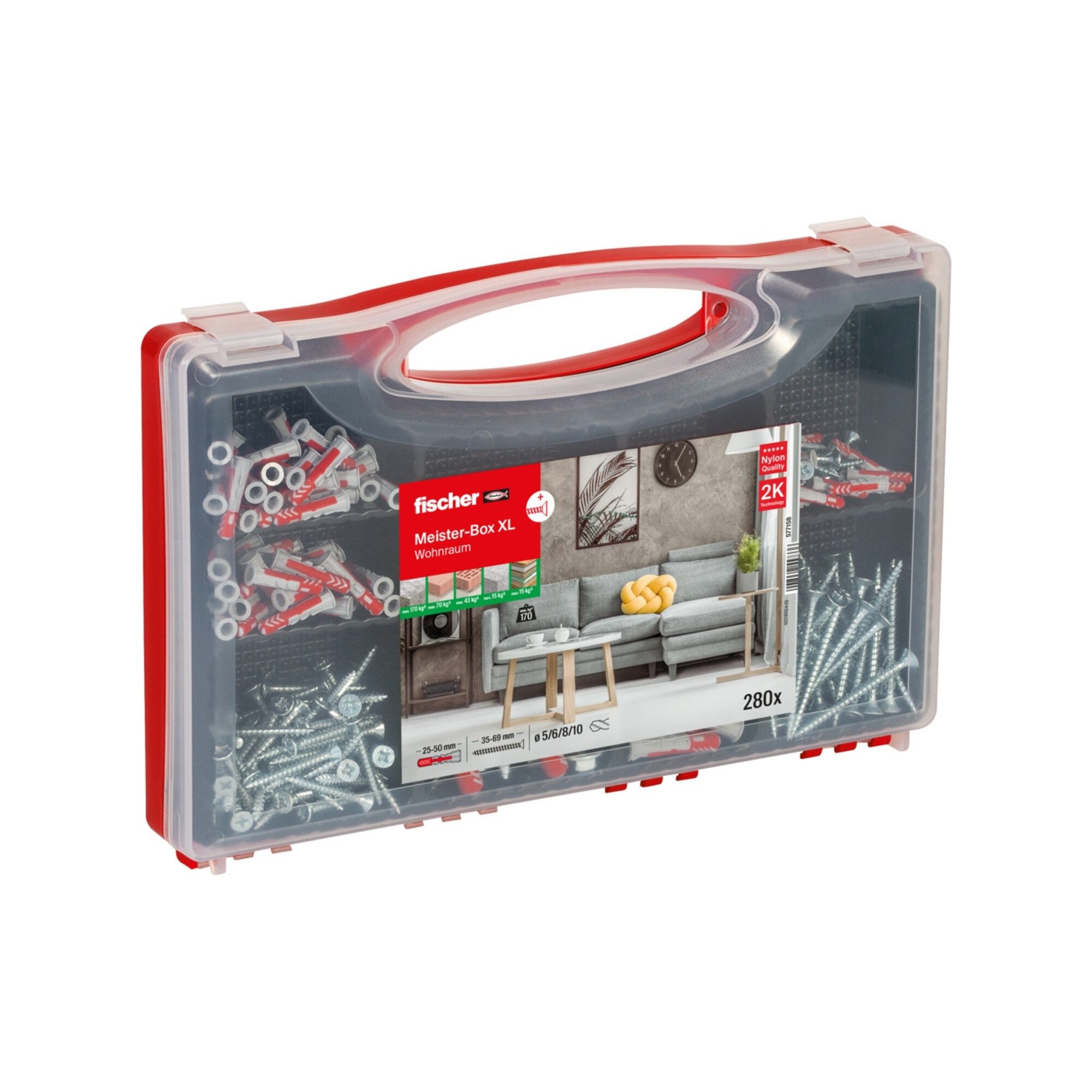 fischer Schrauben- und Dübel-Set fischer Meister-Box XL Wohnraum + Schrauben (210 Teile)