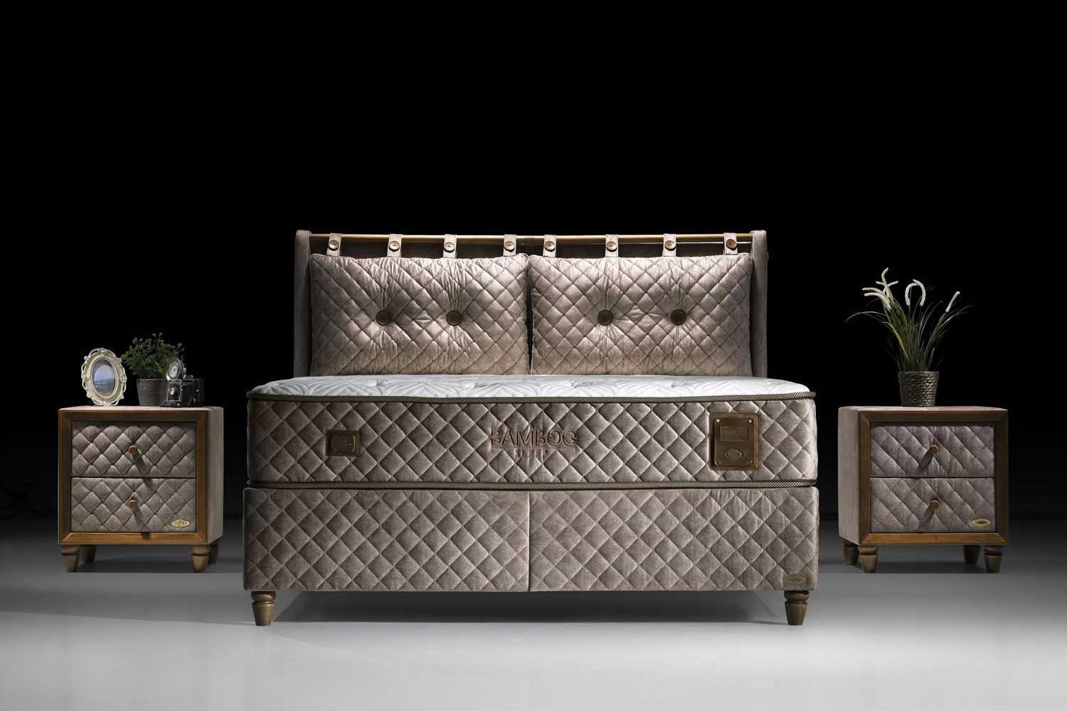 BAMBI YATAK Boxspringbett mit Bettkasten, Bambi Bamboo Sleep, Schlafzimmerbett, Nachttisch (180x200 cm, Stauraum, Bett mit Matratze, 1 x Matratze, 2 x Bettkasten, 1 x Bettkopfteil), Hyper-Schaum, Bambus-Strickstoff, Taschenfederkern, Matratzenhöhe:29cm