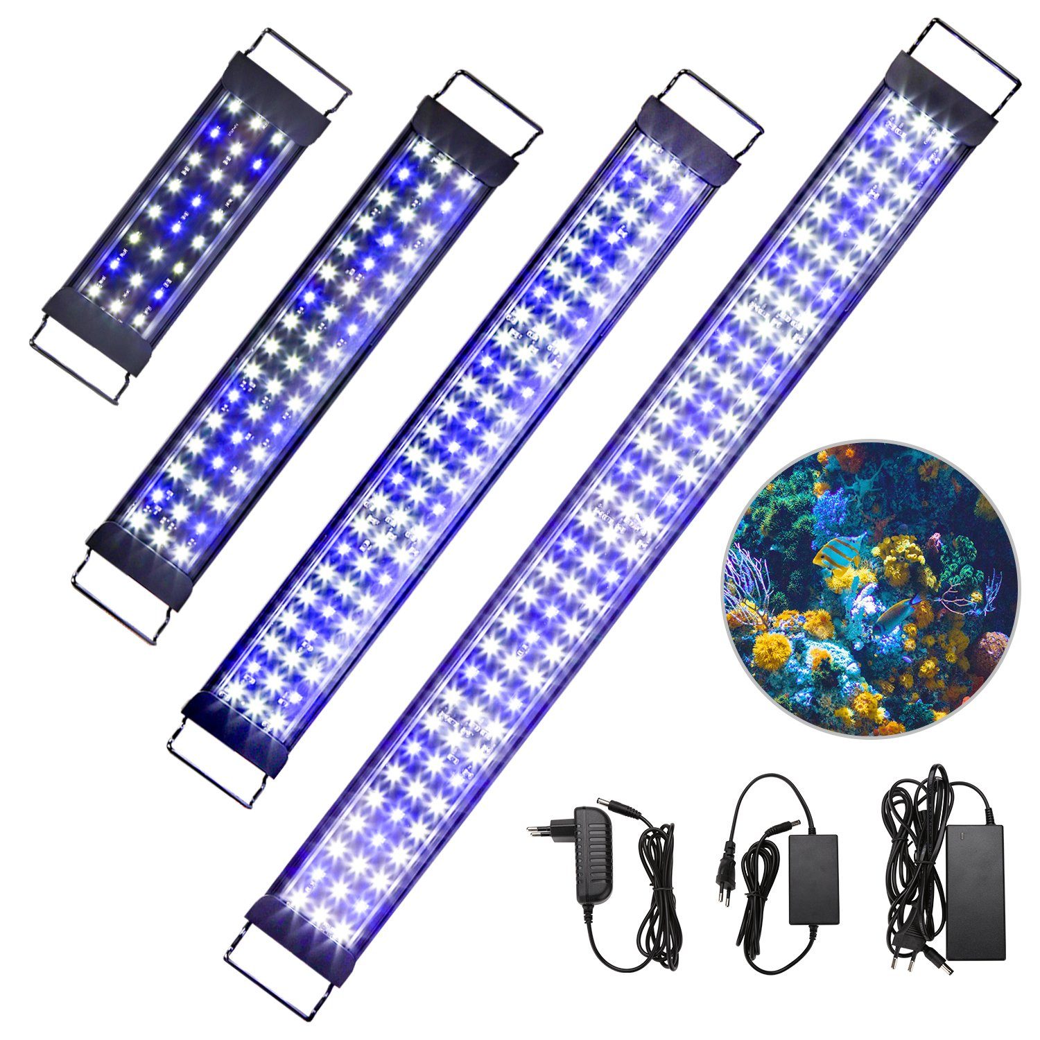 Clanmacy LED Aquariumleuchte LED Aquarium Beleuchtung Wasserfest 30-120cm  Weiß+Blau Aufsetzleuchte