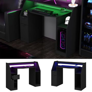 Livinity® Computertisch Gamingtisch Tails Schwarz mit LED & QI-Ladestation
