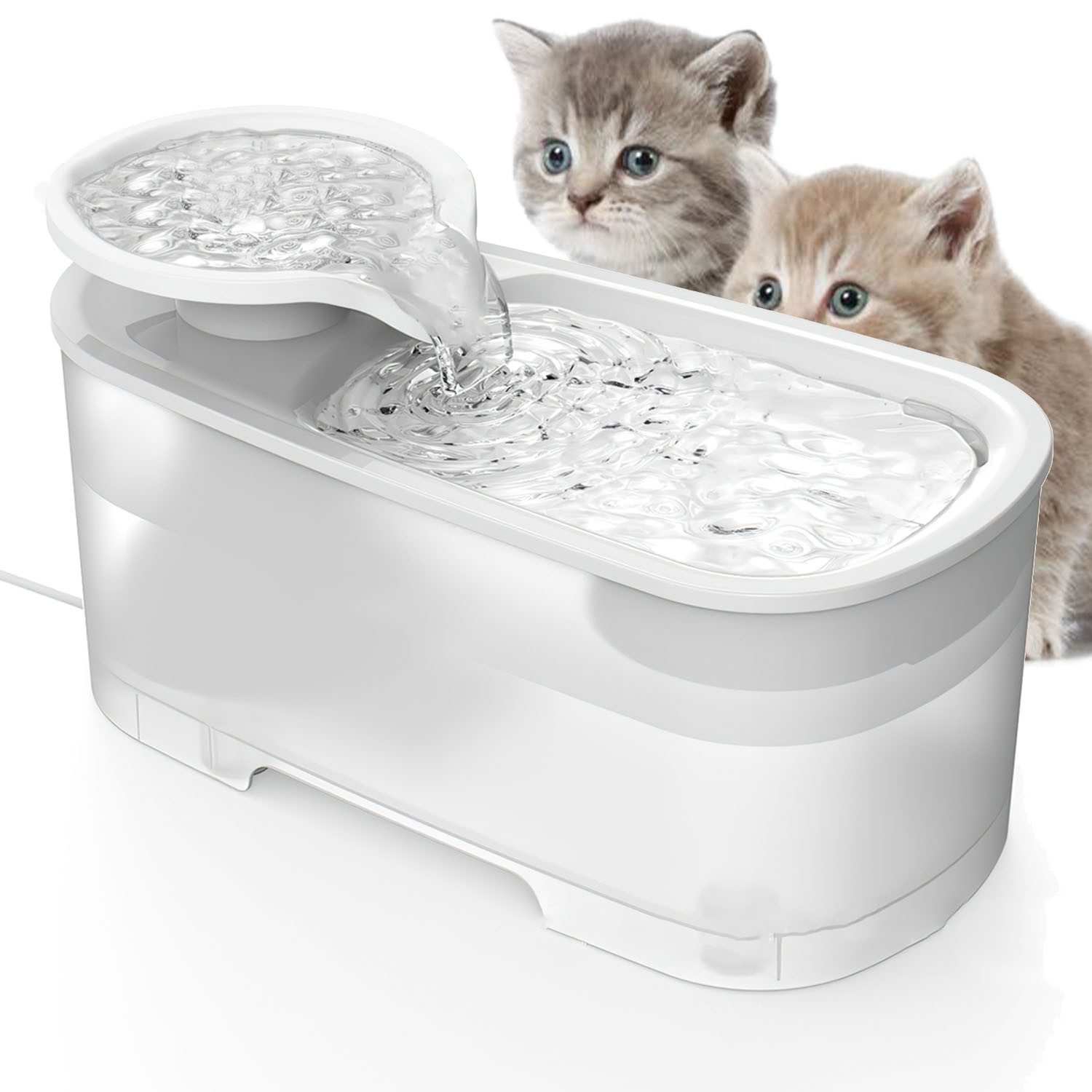 Comfy Mate Питні фонтанчики Katzenbrunnen 2.5L Питні фонтанчики 2.5 W für Katze, mit Aktivkohlefilter 304 Edelstahl Durchsichtiger PP-Wassertank