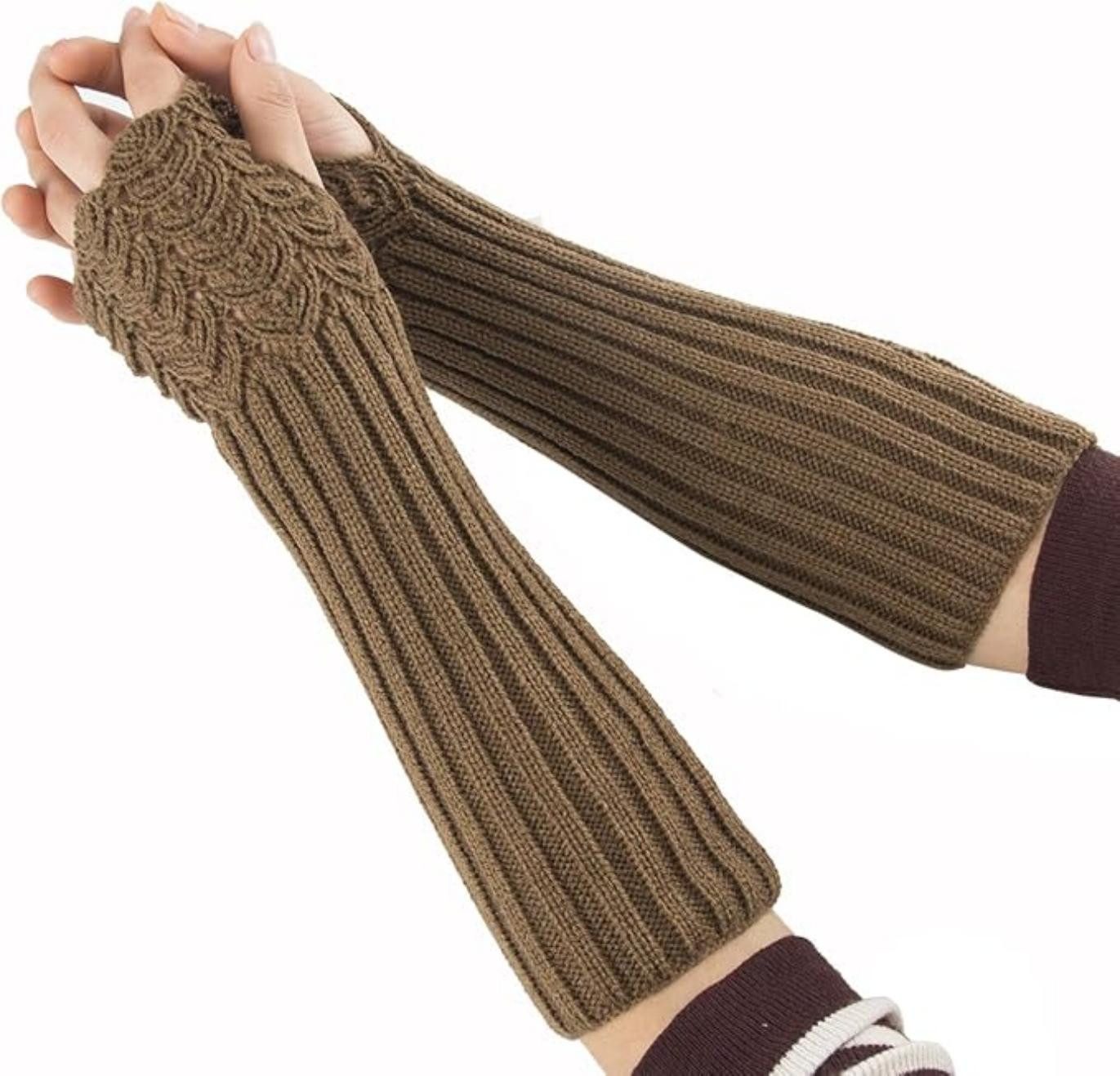 Coonoor Strickhandschuhe Winter Gestrickte Handschuhe für Damen, Fingerlose Feinstrick lang