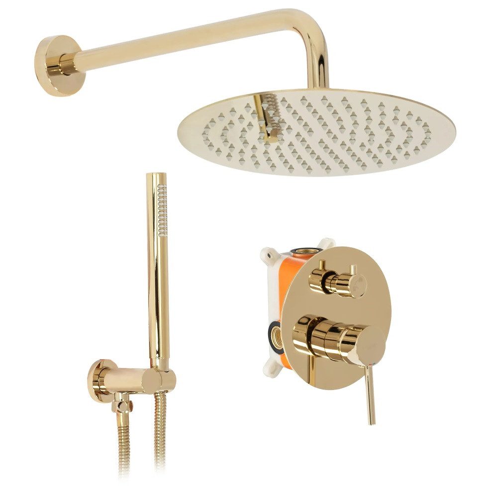 wohnwerk.idee Duschsystem Duschgarnitur Regendusche Unterputz Gold Matt Poliert Lungo
