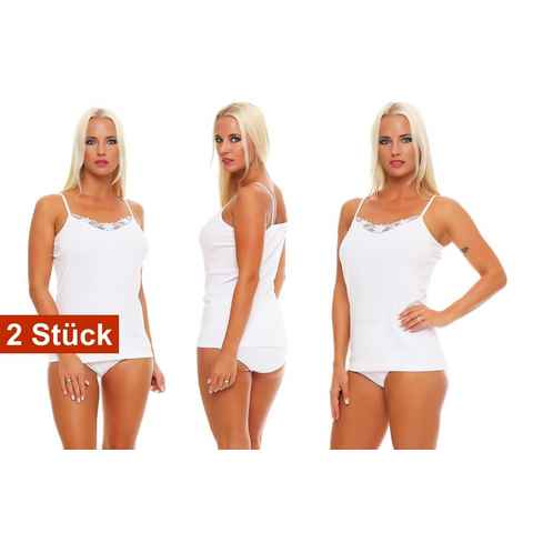 Cocain underwear Unterhemd Damen Unterhemden mit Spitze Spaghettiträger weiß (2-St) ohne störende Seitennähte