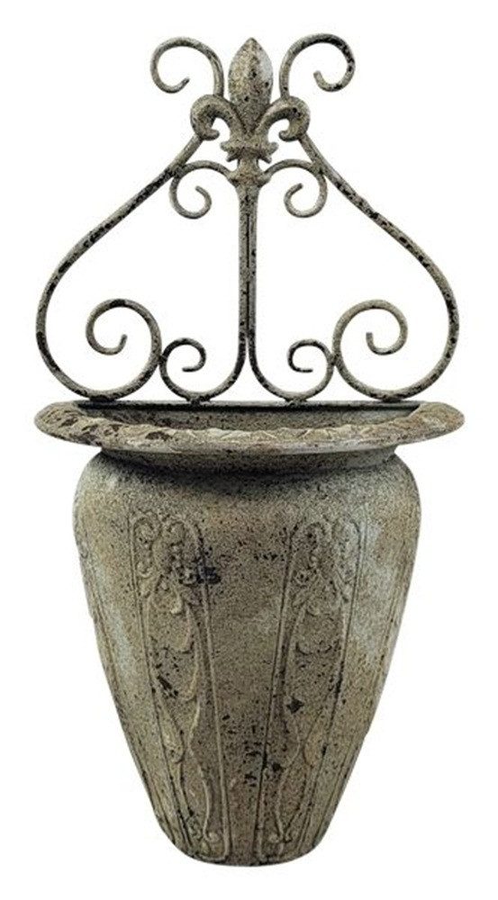 EXNER Dekovase mit Wandhalterung Fleur di Lys Metall Übertopf Pflanzschale, Patina