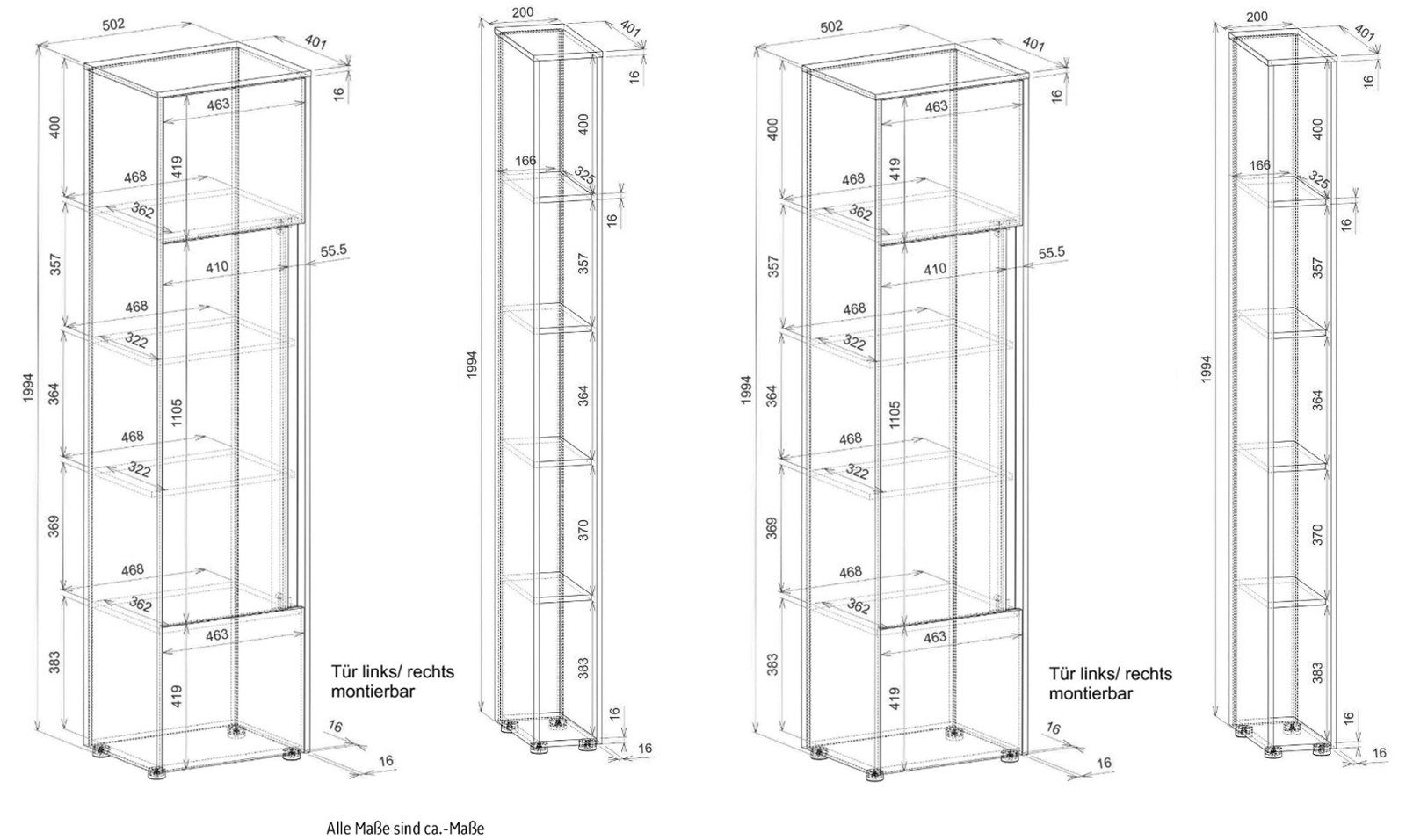 Set Aktenschrank Furn.Design mit Stauraum 200 140 cm) grau Center (in matt Eiche, viel Wotan x 4-teilig mit