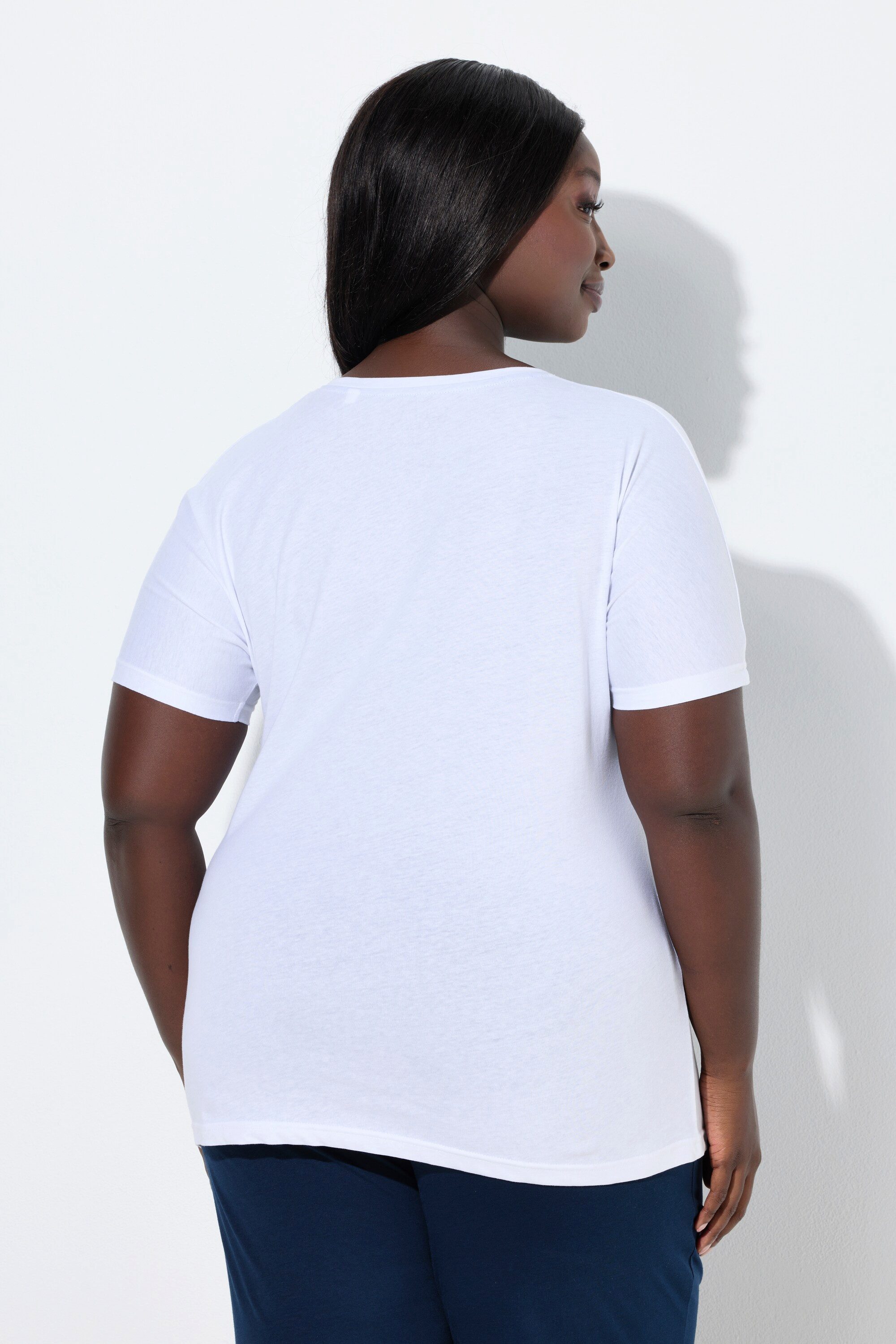 Ulla Popken Pyjamaoberteil Pyjama-Shirt Schleife Rundhals Halbarm