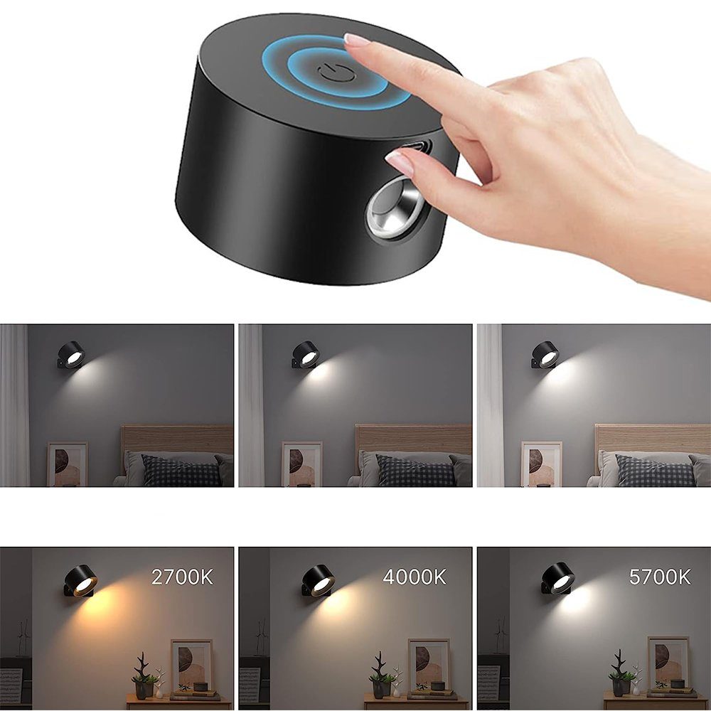 2 Dimmbar LED Flur für Stück mit 360° Kabellose Control Bedee LED integriert, Wandlampe Innen Kabellose Wandlampen, Schlafzimmer Warmweiß, Drehbare fest LED Wandleuchten Fernbedienung, Wohnzimmer Wandlampe Touch Wandleuchte