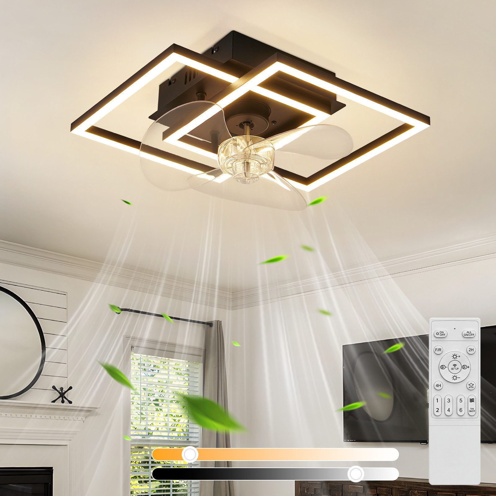 ZMH Deckenventilator Moderne Deckenlampe mit Ventilator - Deckenventilator mit Beleuchtung, mit Licht Dimmbar mit Fernbedienung Timer für Wohnzimmer Esszimmer