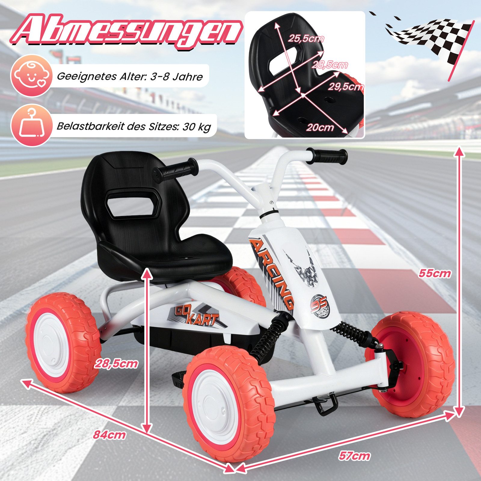 COSTWAY Go-Kart, Kinderauto mit Pedal, verstellbarem Sitz, bis 30 kg