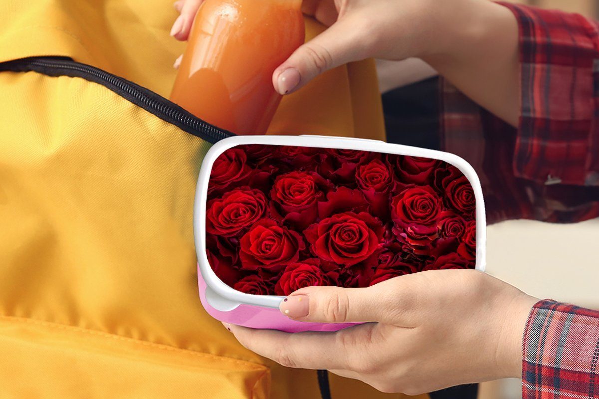 - (2-tlg), Erwachsene, MuchoWow Kinder, Snackbox, Rosen Kunststoff, Rot, Lunchbox Blumen für Brotdose Mädchen, Brotbox - rosa Kunststoff