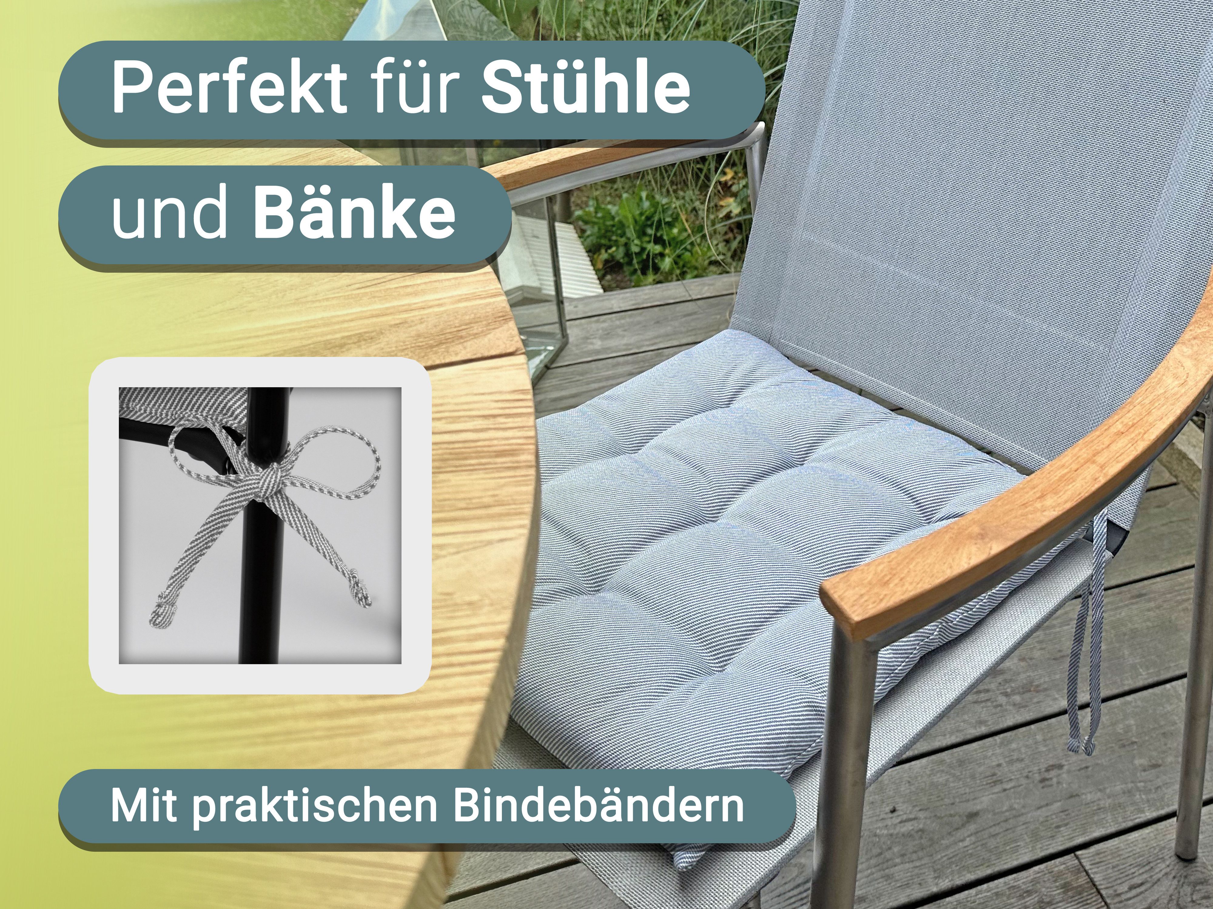 ZOLLNER Stuhlkissen, 40 x 40 x 3 cm, mit Bindebänder, für Indoor und Outdoor